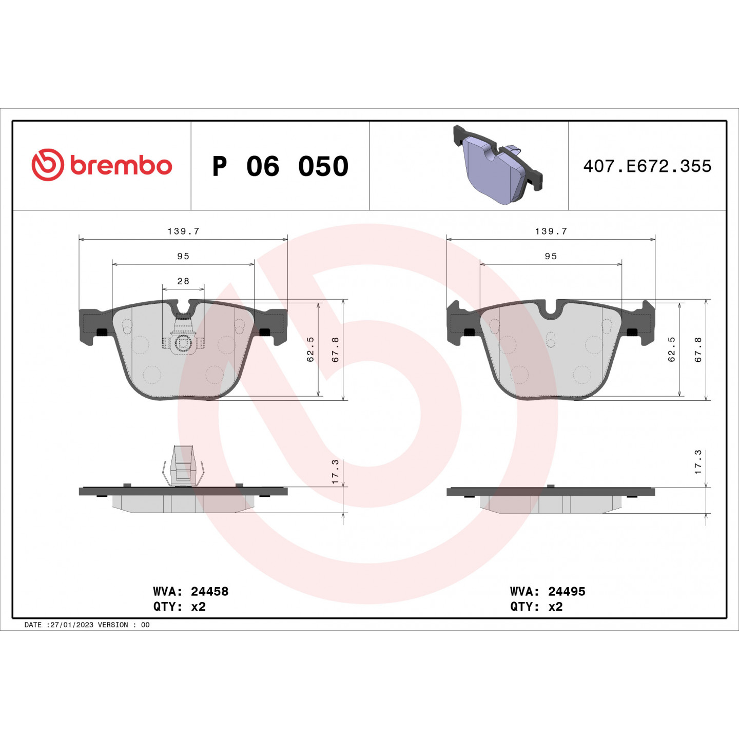 Sada brzdových destiček, kotoučová brzda BREMBO P 06 050