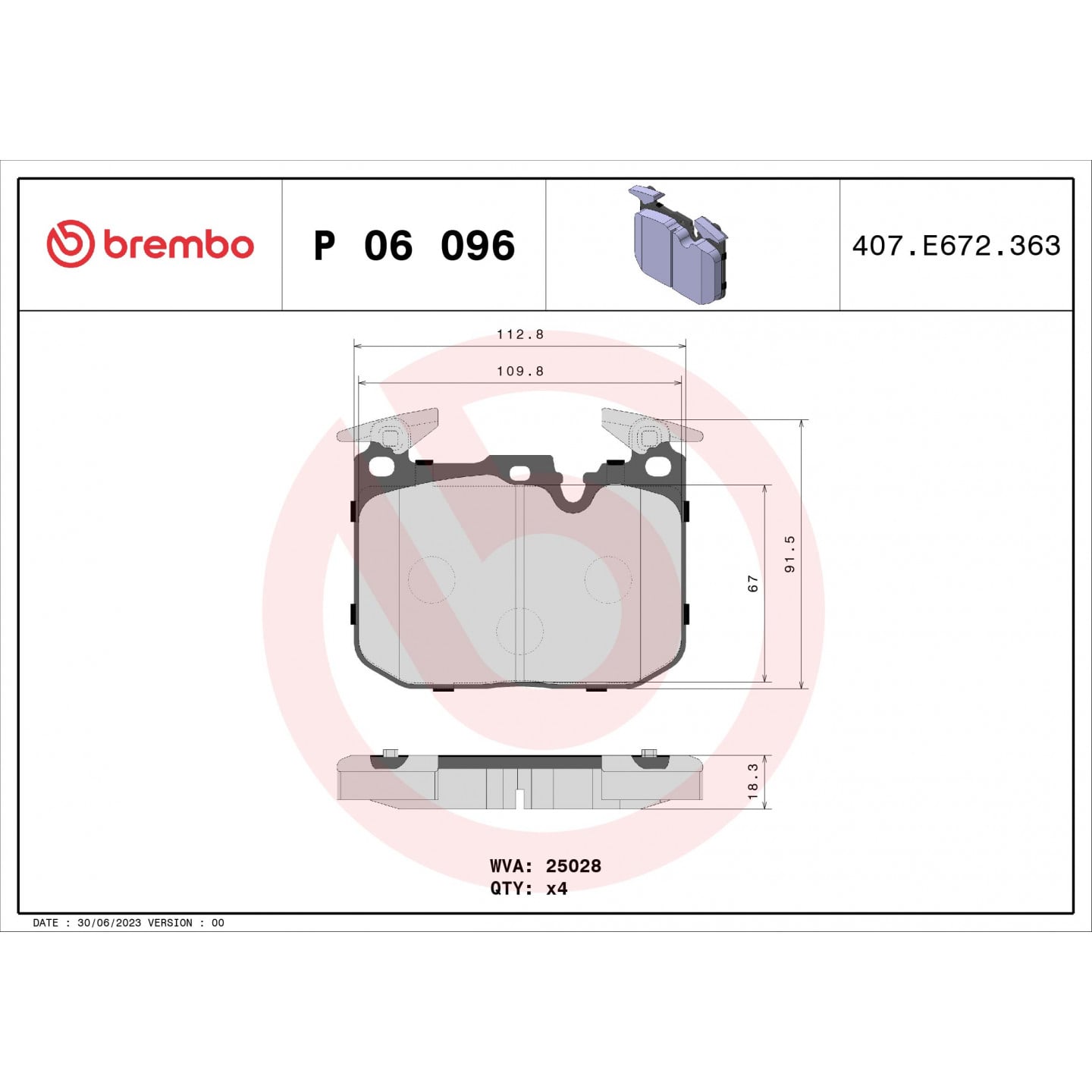 Zestaw klocków hamulcowych, hamulce tarczowe BREMBO P 06 096