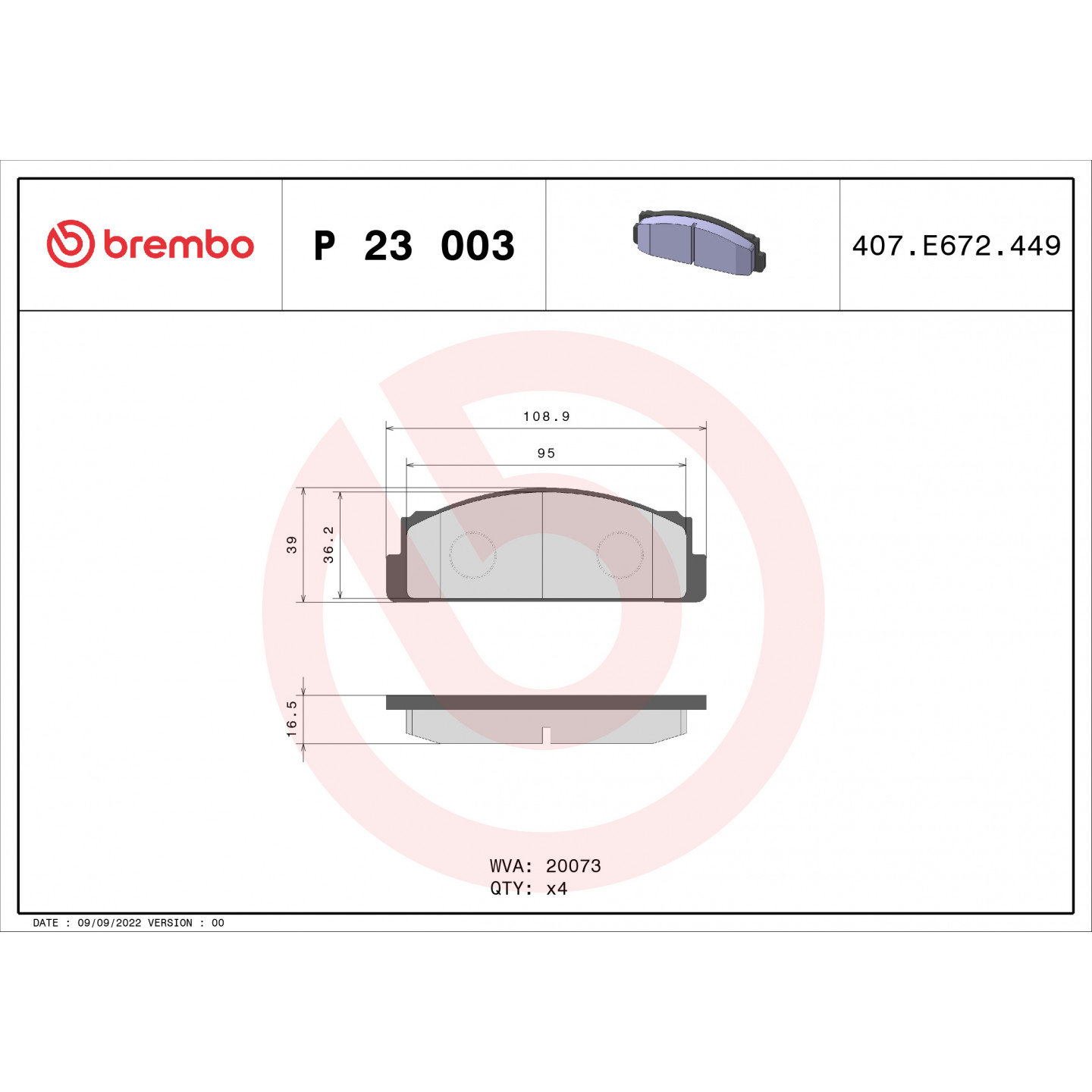 Bremsbelagsatz, Scheibenbremse BREMBO P 23 003