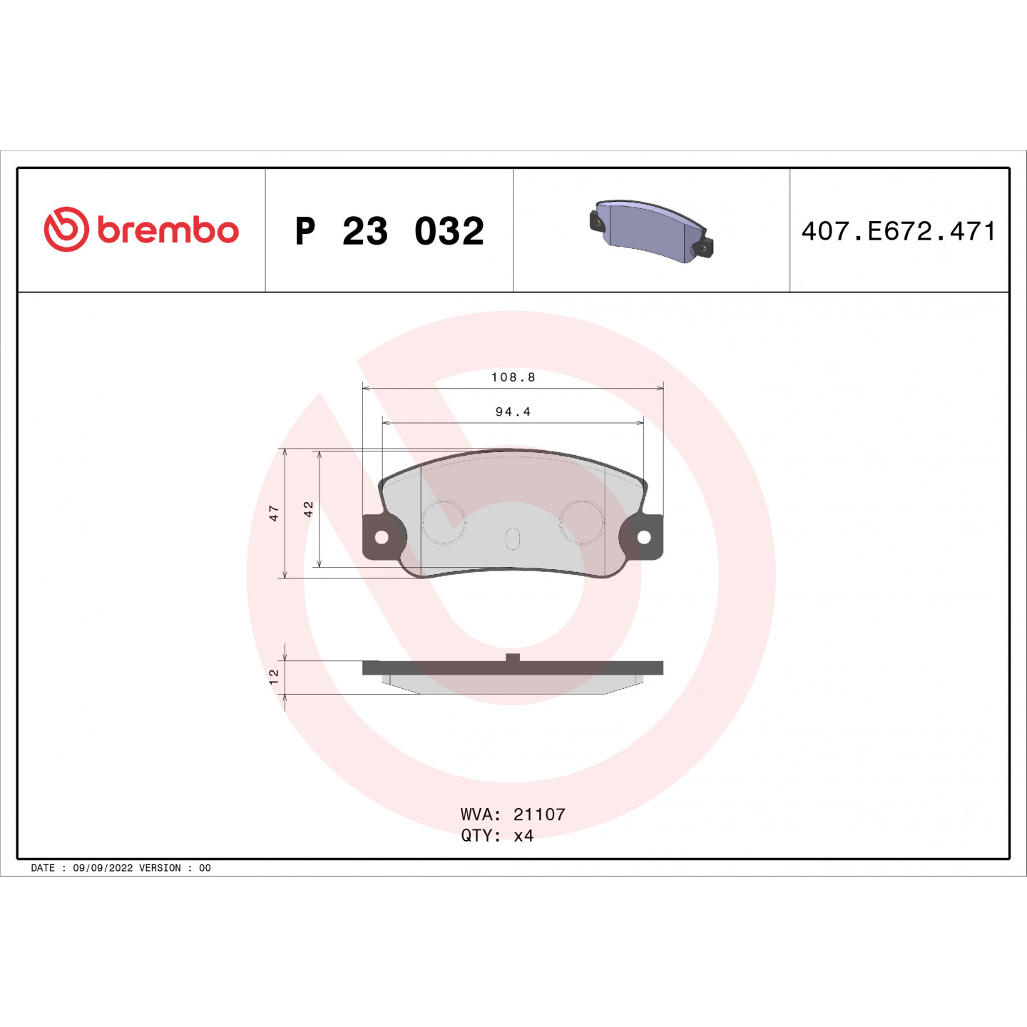 Bremsbelagsatz, Scheibenbremse BREMBO P 23 032