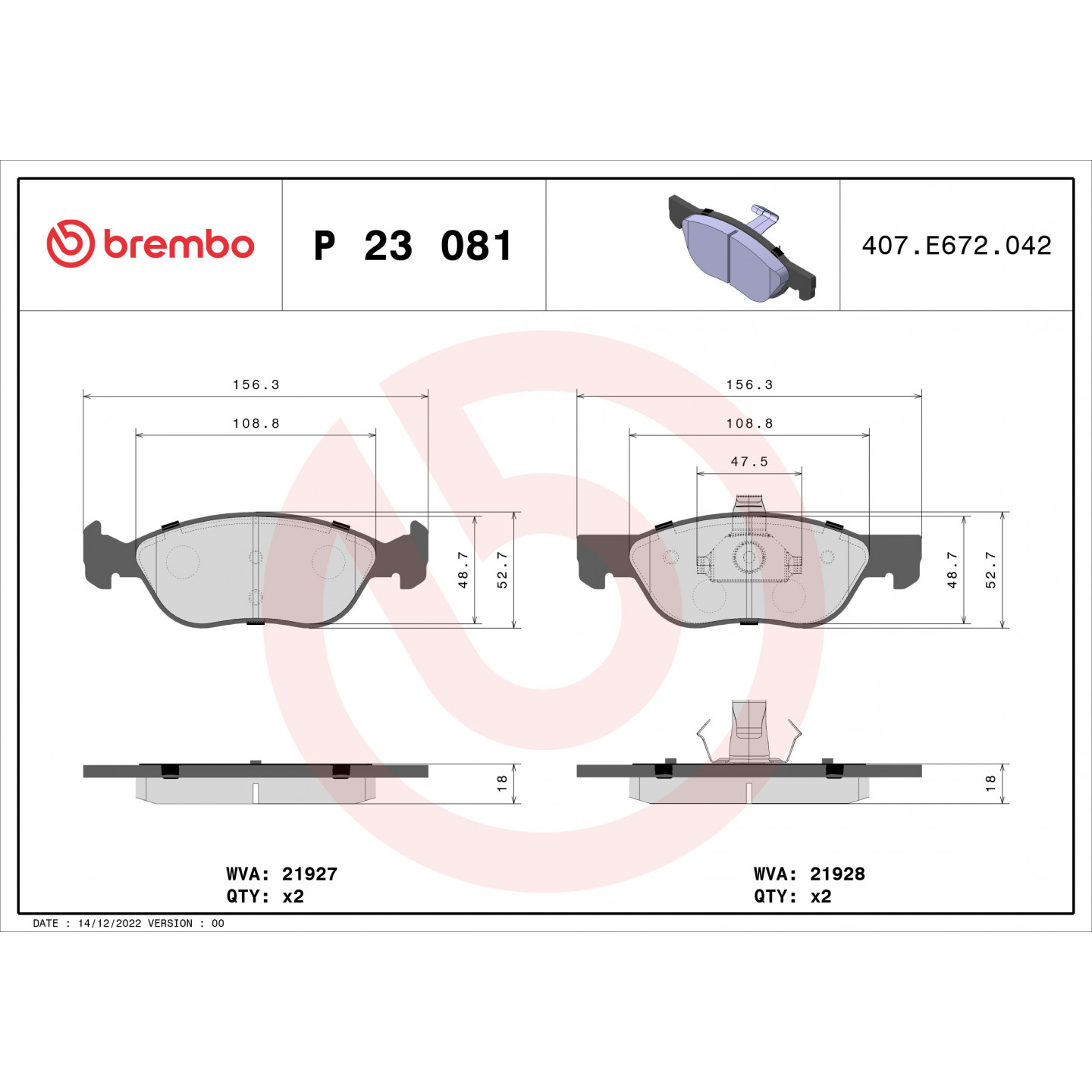 Sada brzdových destiček, kotoučová brzda BREMBO P 23 081