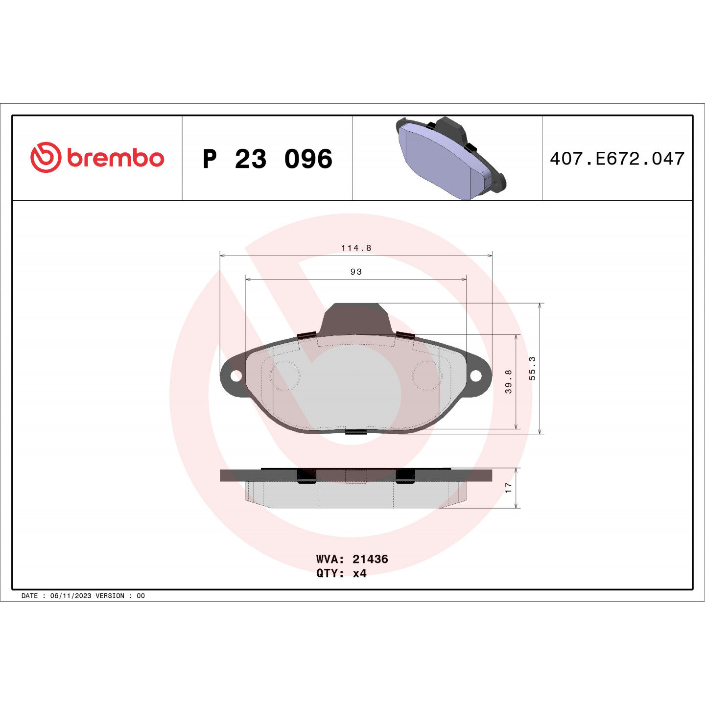Bremsbelagsatz, Scheibenbremse BREMBO P 23 096