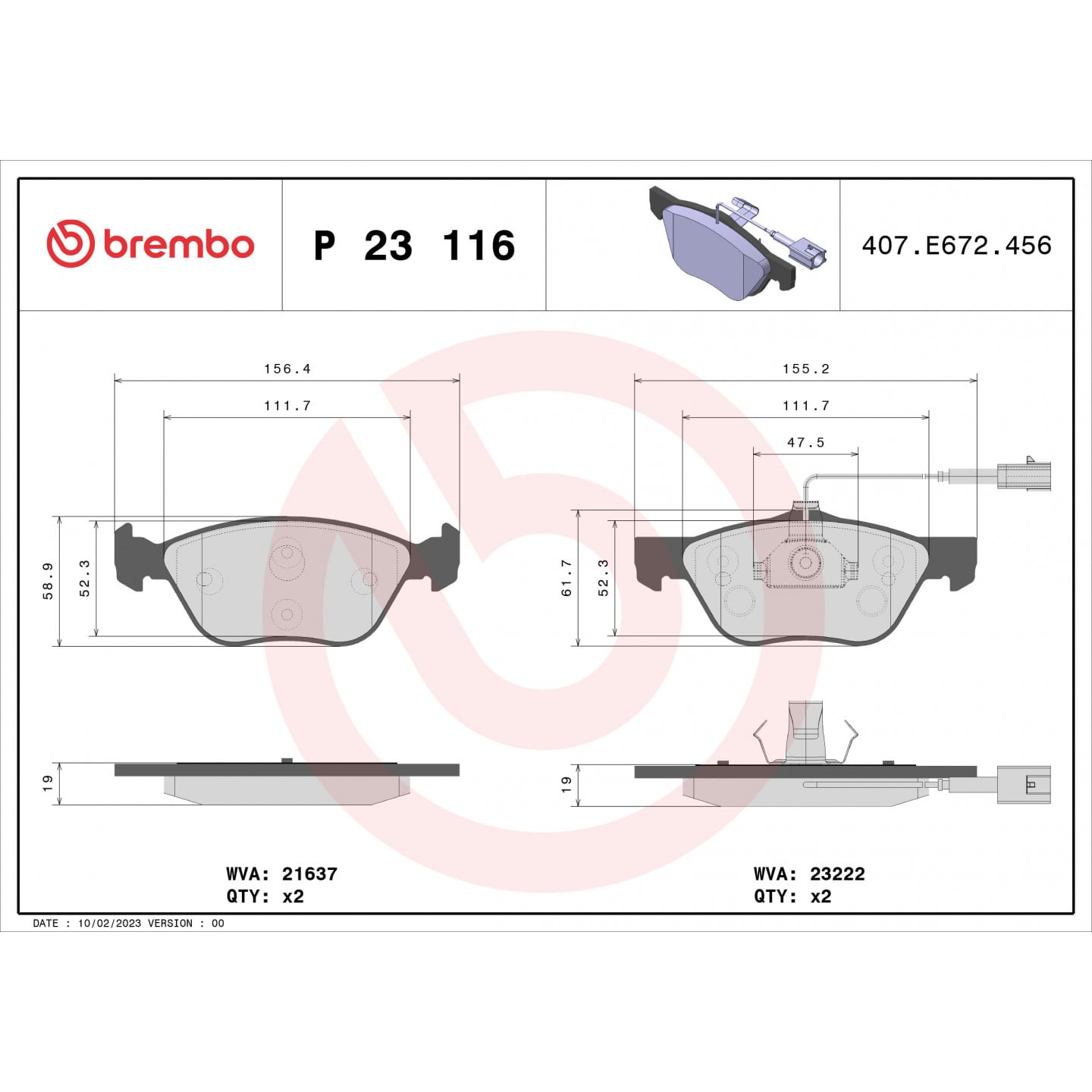 Sada brzdových destiček, kotoučová brzda BREMBO P 23 116