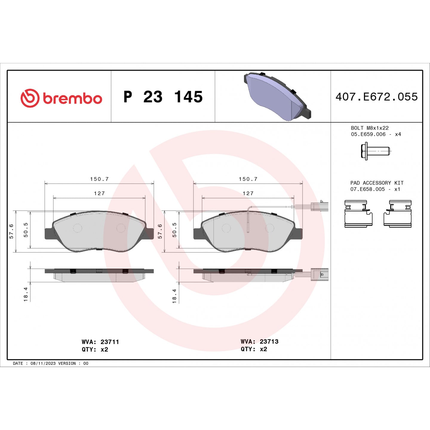 Sada brzdových destiček, kotoučová brzda BREMBO P 23 145