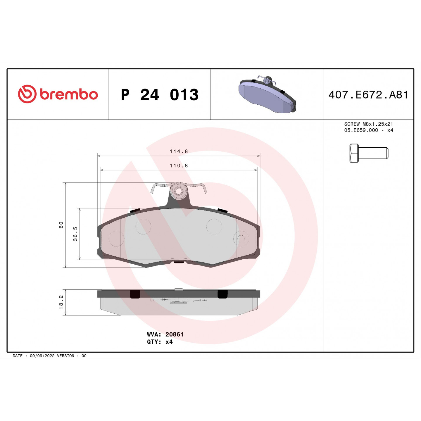 Sada brzdových destiček, kotoučová brzda BREMBO P 24 013
