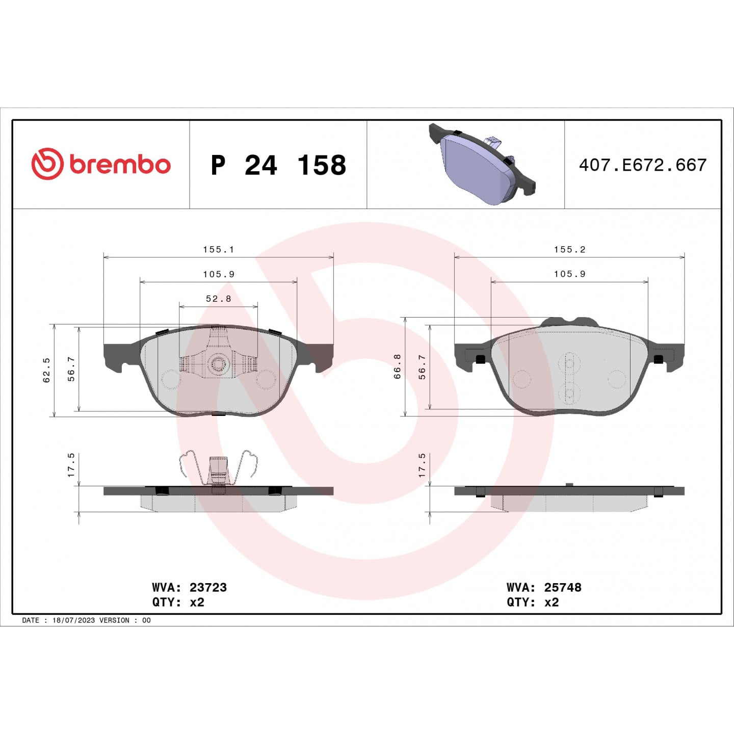Sada brzdových destiček, kotoučová brzda BREMBO P 24 158