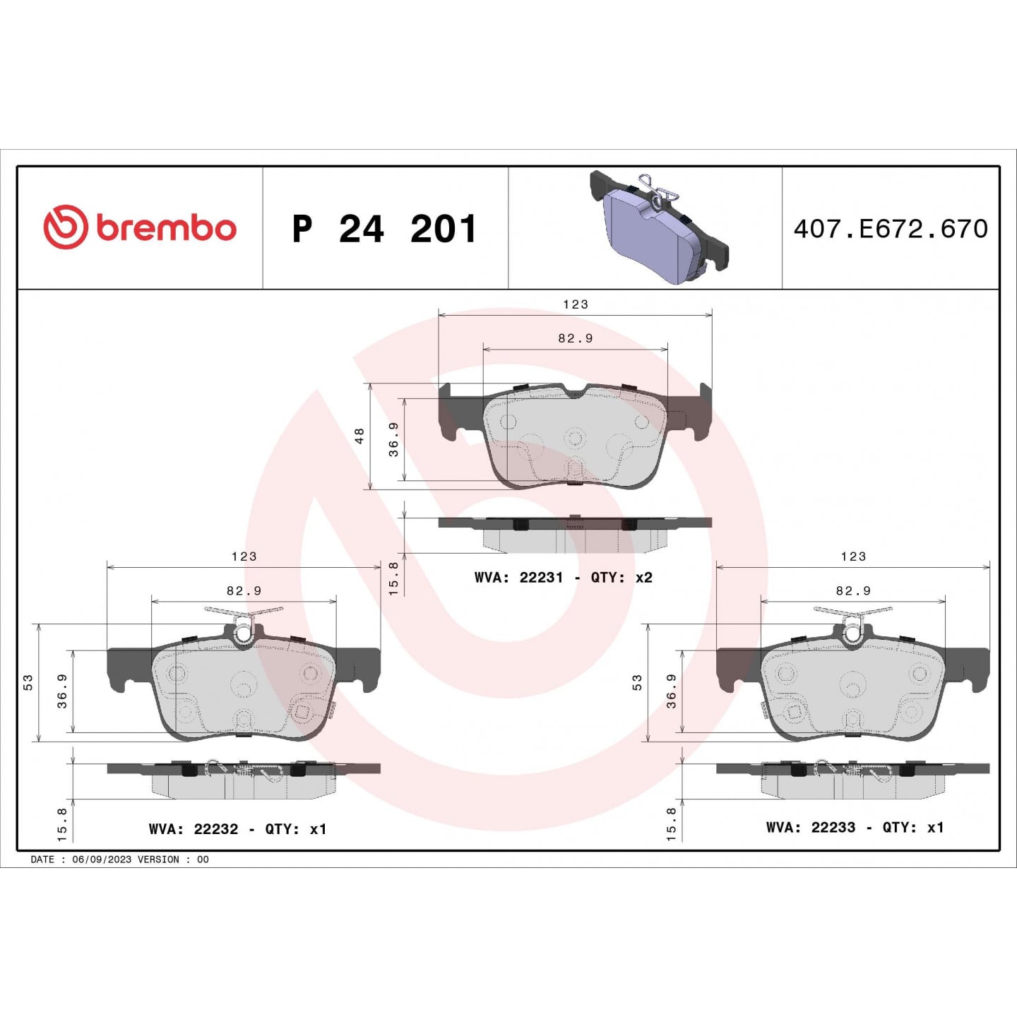 Sada brzdových destiček, kotoučová brzda BREMBO P 24 201