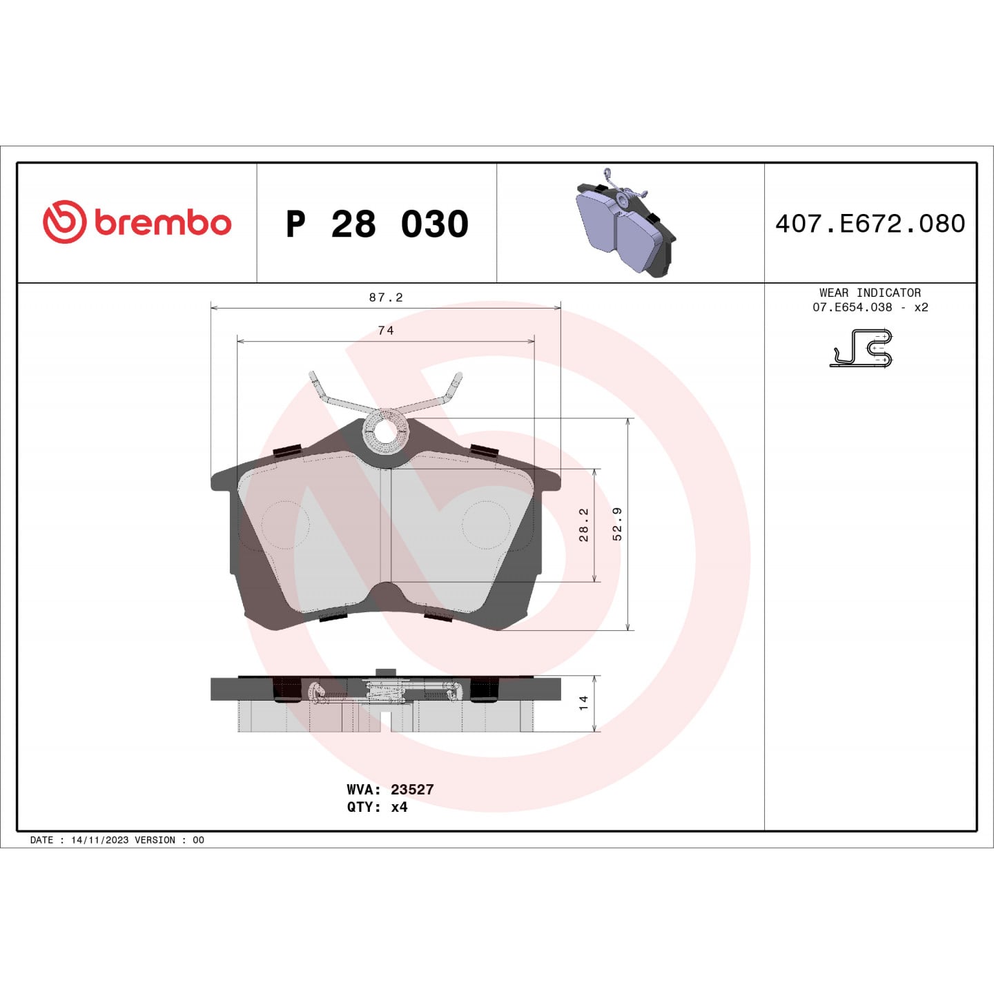 Sada brzdových destiček, kotoučová brzda BREMBO P 28 030