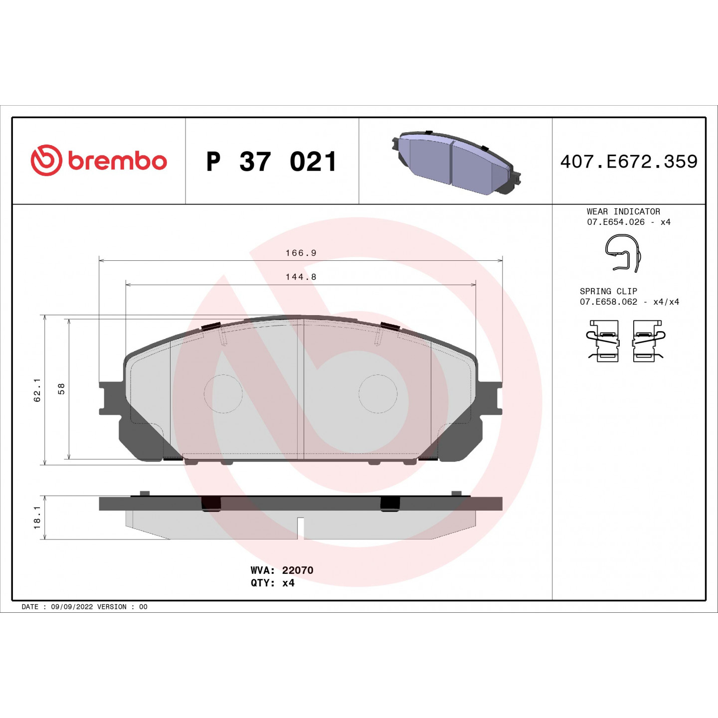 Sada brzdových destiček, kotoučová brzda BREMBO P 37 021