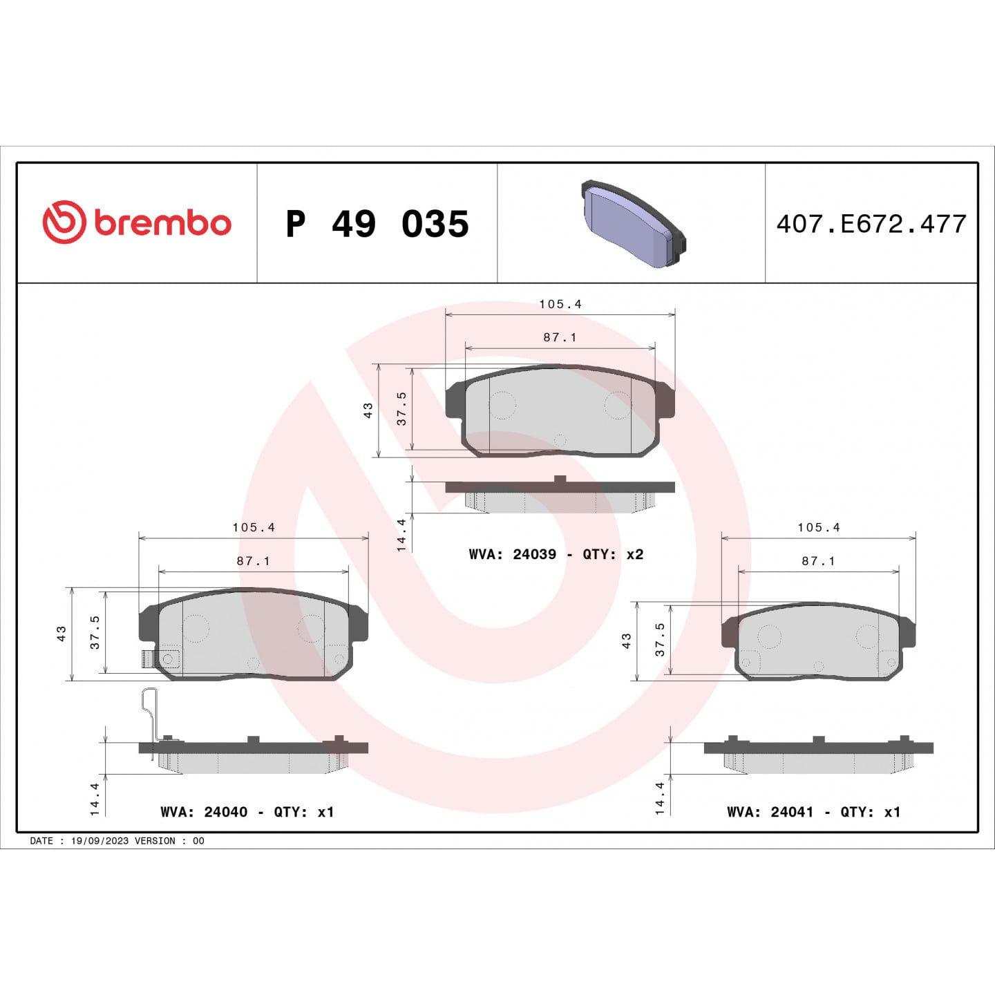 Sada brzdových destiček, kotoučová brzda BREMBO P 49 035
