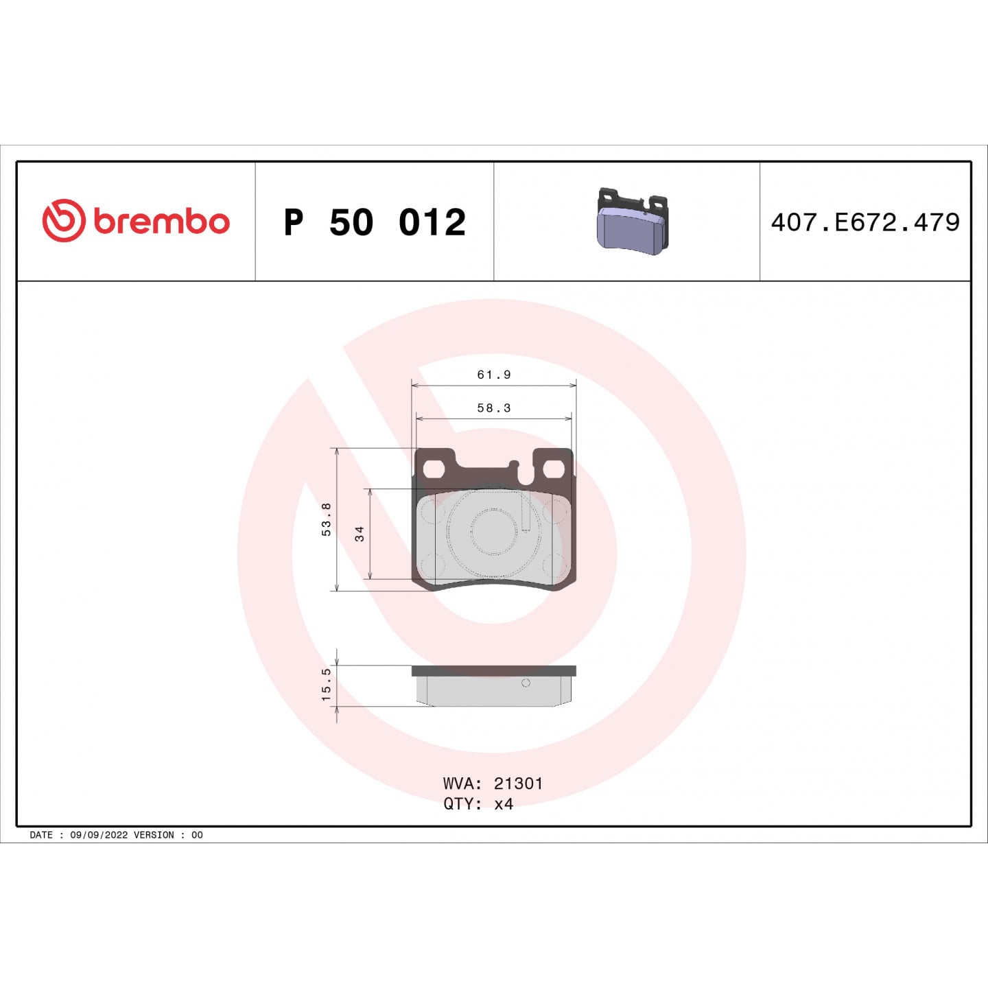Sada brzdových destiček, kotoučová brzda BREMBO P 50 012