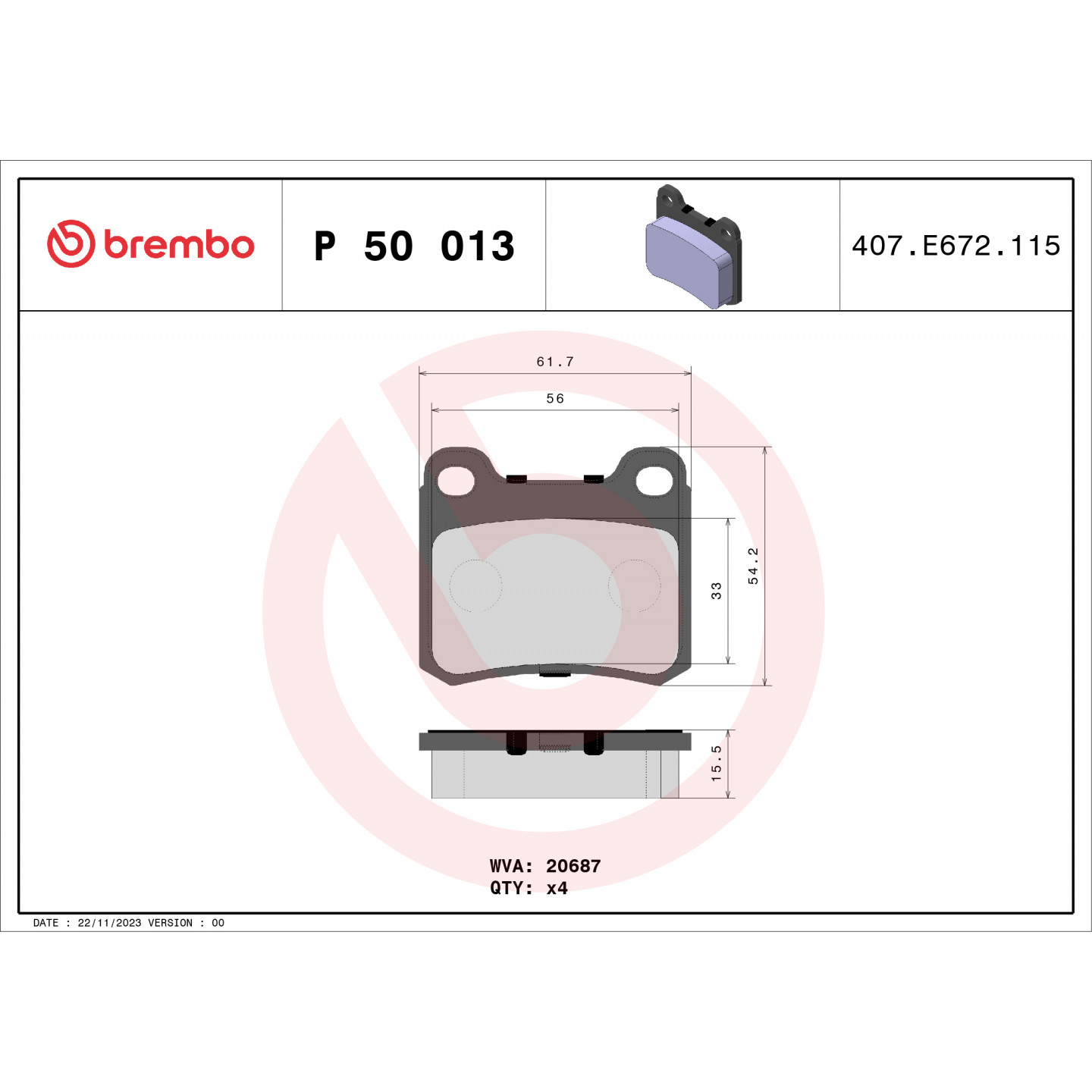 Bremsbelagsatz, Scheibenbremse BREMBO P 50 013