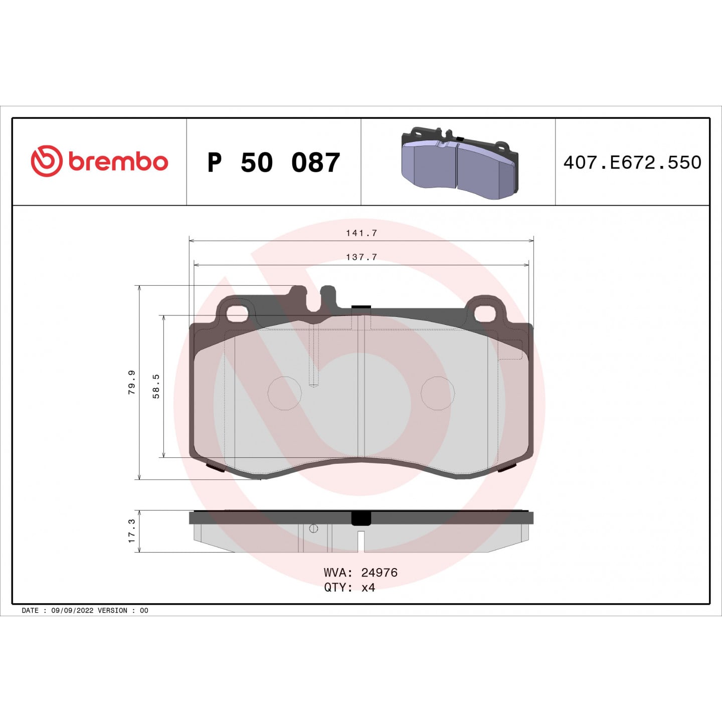 Sada brzdových destiček, kotoučová brzda BREMBO P 50 087