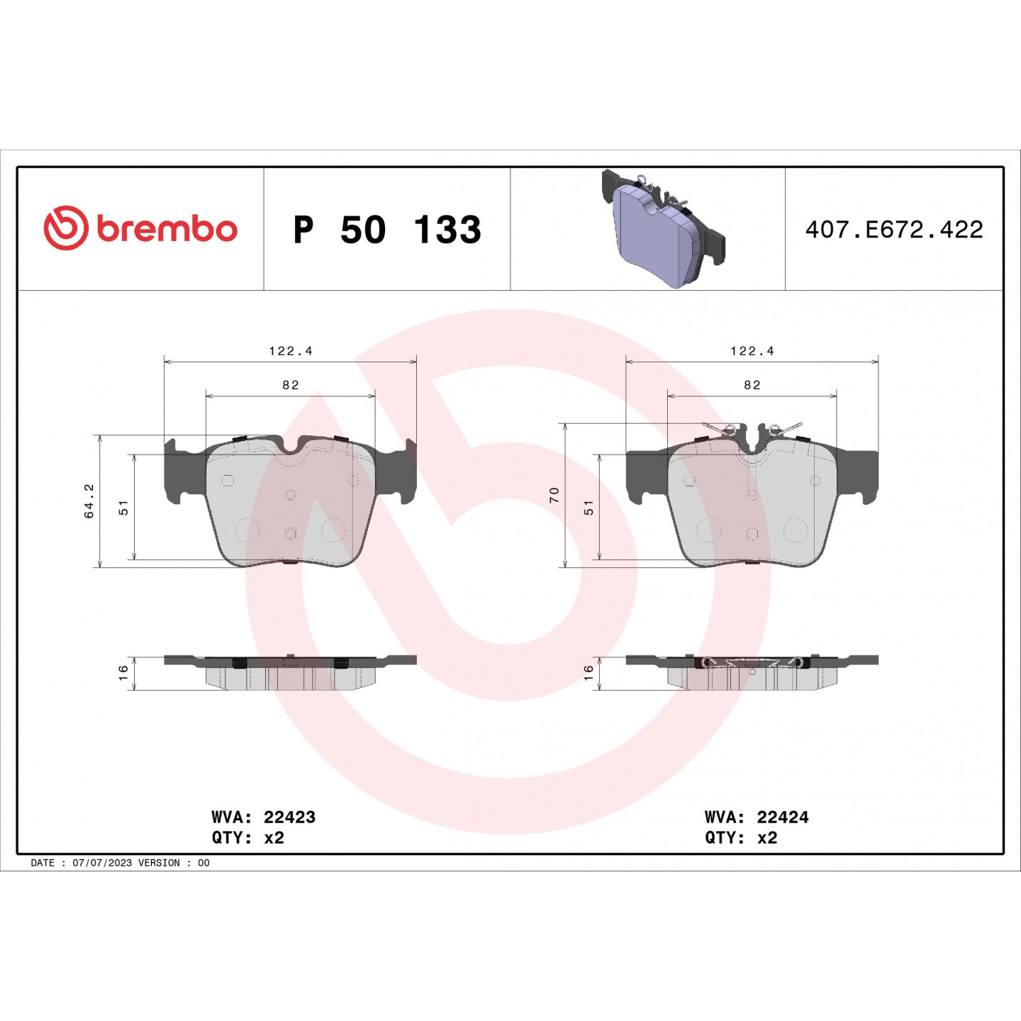 Bremseklodser BREMBO P 50 133