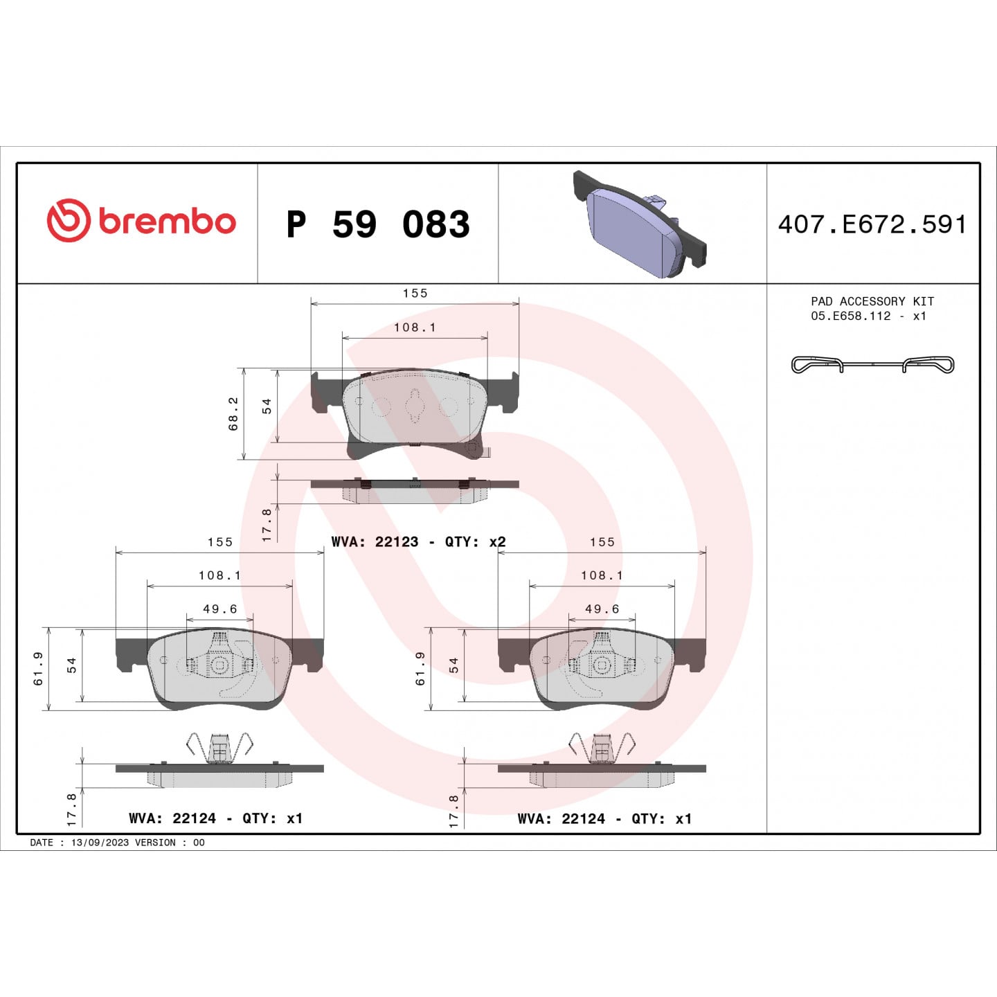 Sada brzdových destiček, kotoučová brzda BREMBO P 59 083