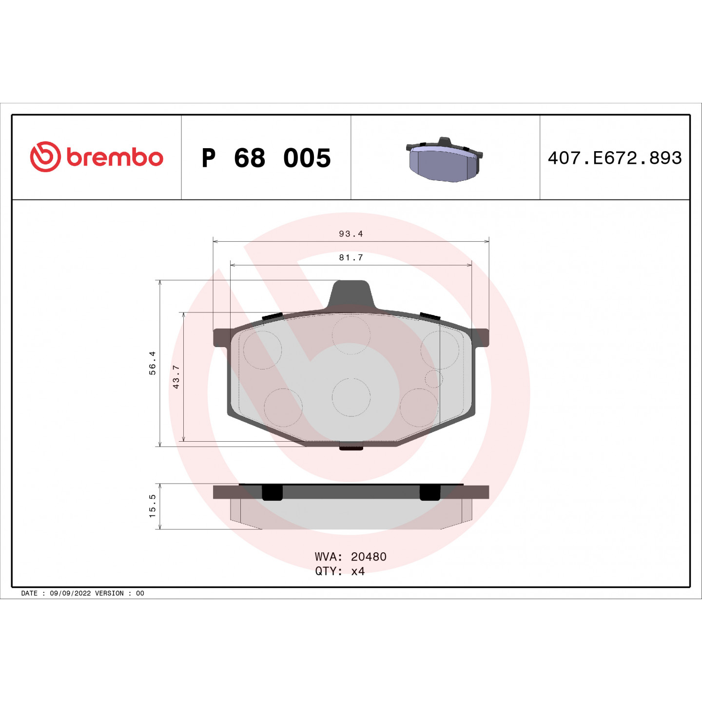 Sada brzdových destiček, kotoučová brzda BREMBO P 68 005