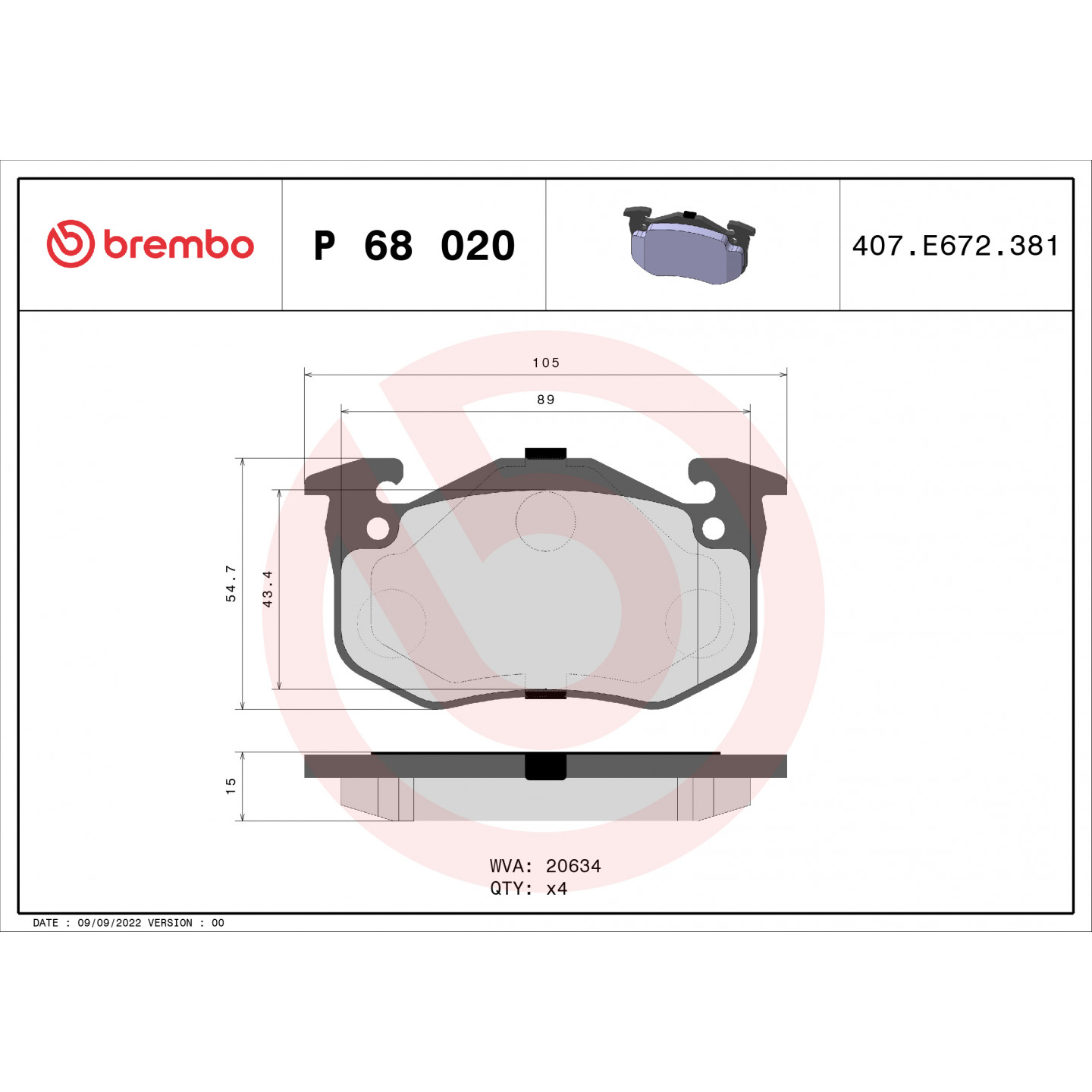 Bremsbelagsatz, Scheibenbremse BREMBO P 68 020