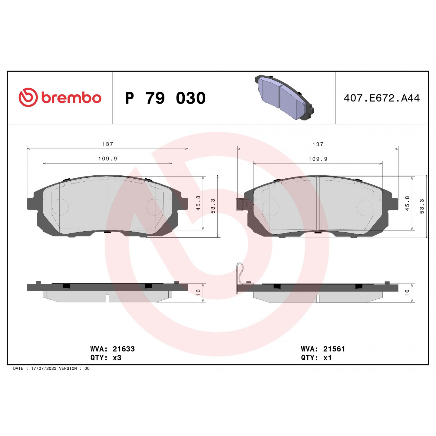 Diskinių stabdžių kaladėlių komplektas BREMBO P 79 030 - Trodo.lt