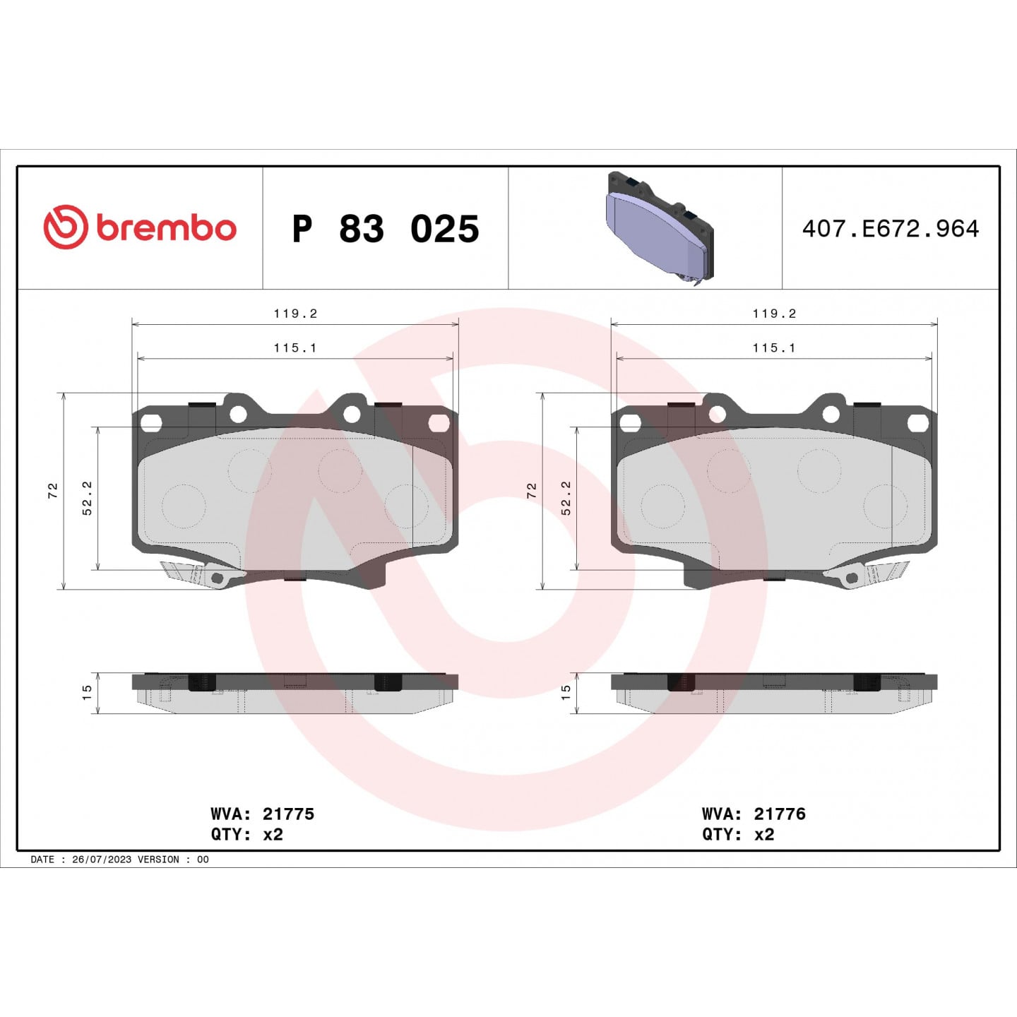 Sada brzdových destiček, kotoučová brzda BREMBO P 83 025