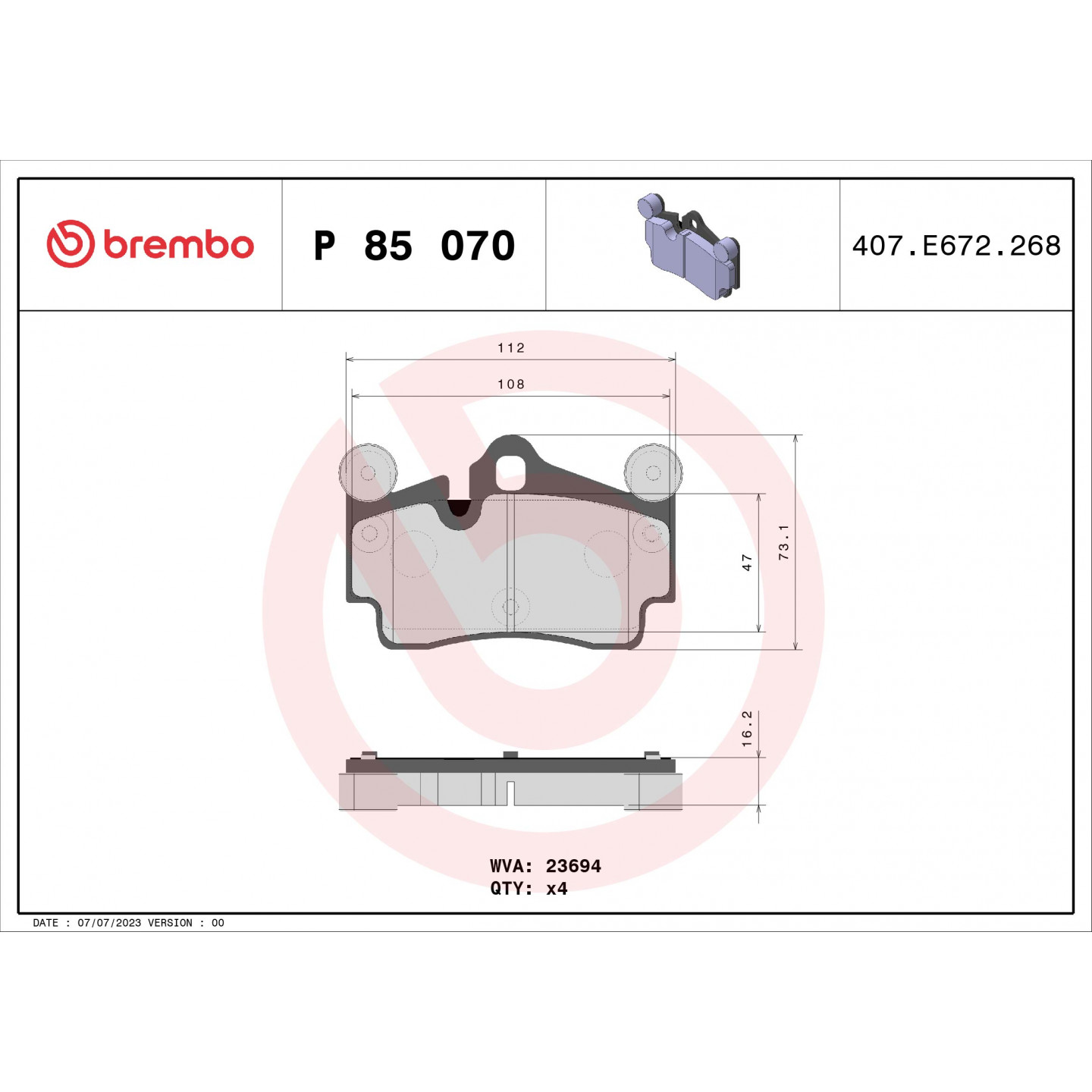 BREMBO P 85 112X – Pastiglie Freno Con Indicatore Usura (kit Anteriore/posteriore)