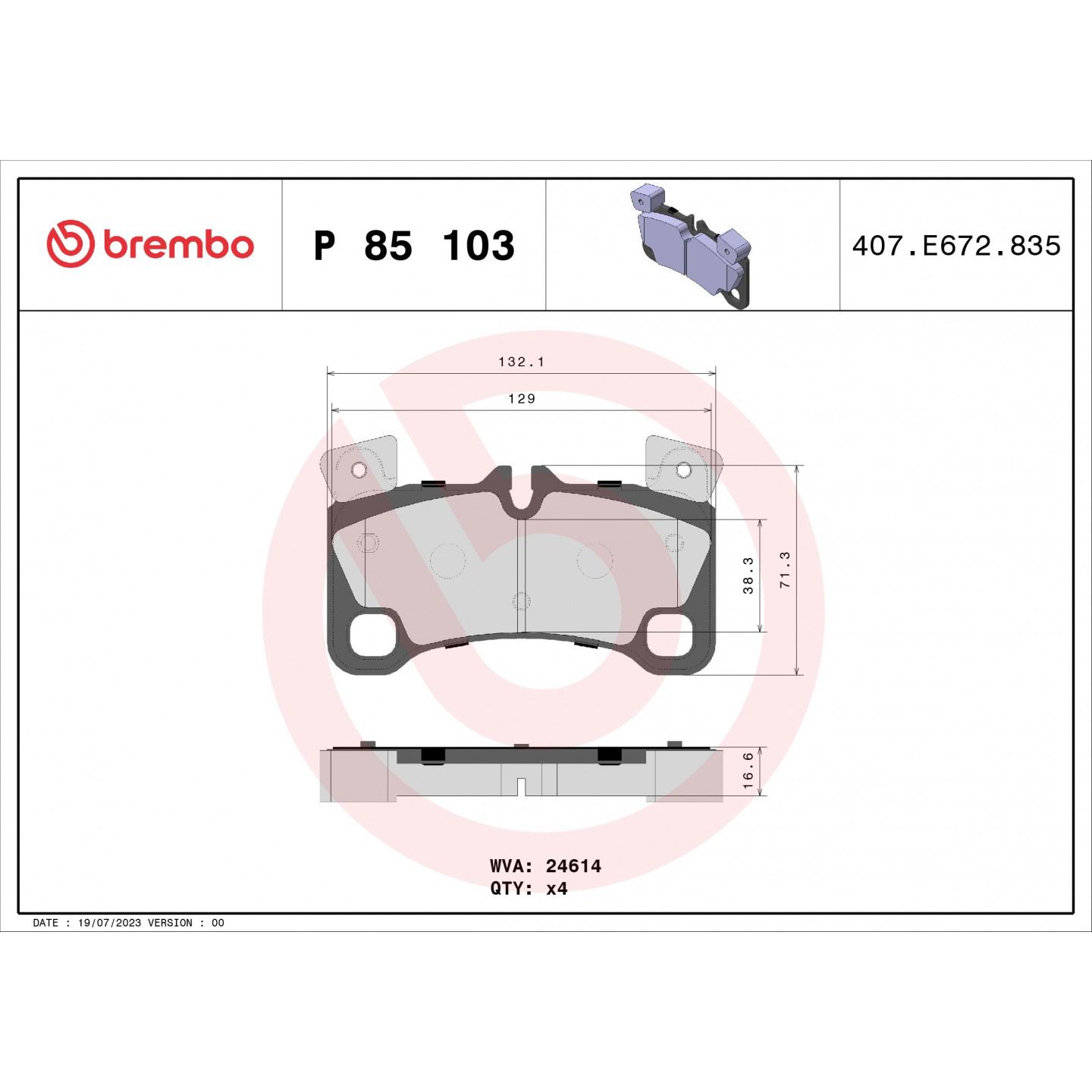 Sada brzdových destiček, kotoučová brzda BREMBO P 85 103