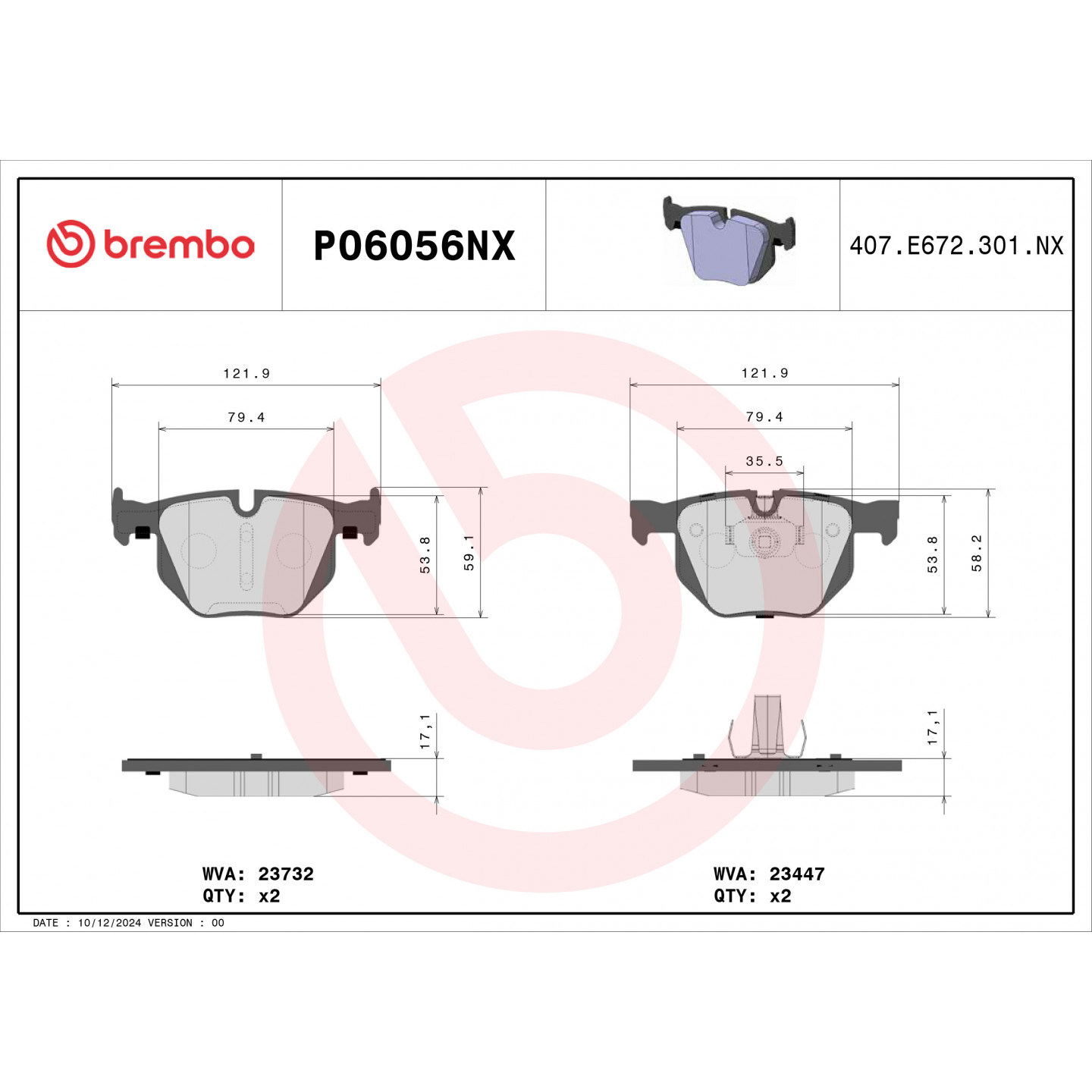 Bremsbelagsatz, Scheibenbremse BREMBO P06056NX