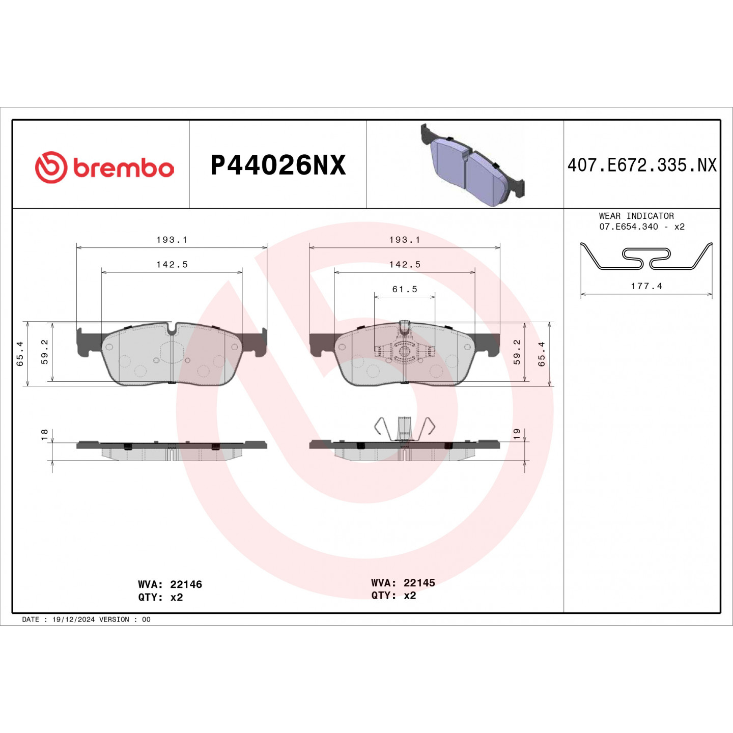 Bremseklodser BREMBO P44026NX