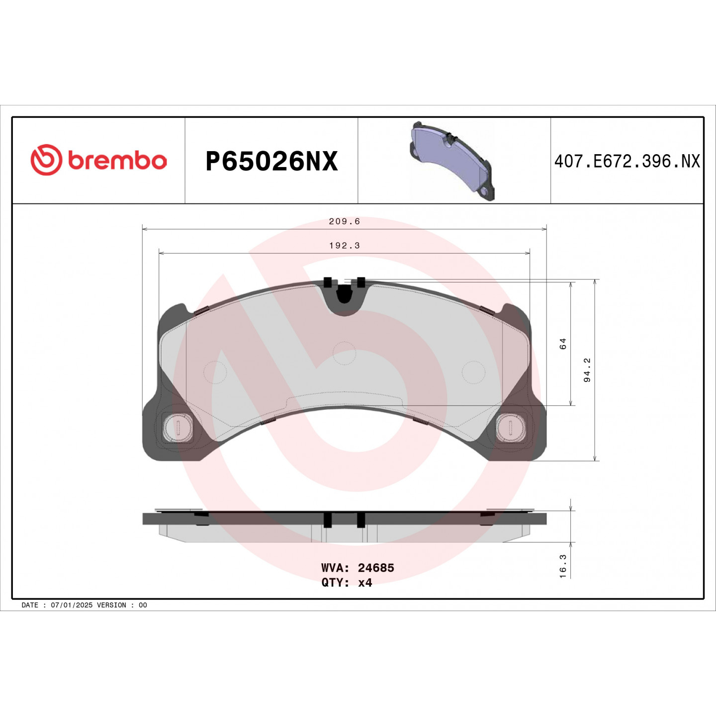 Bremsbelagsatz, Scheibenbremse BREMBO P65026NX