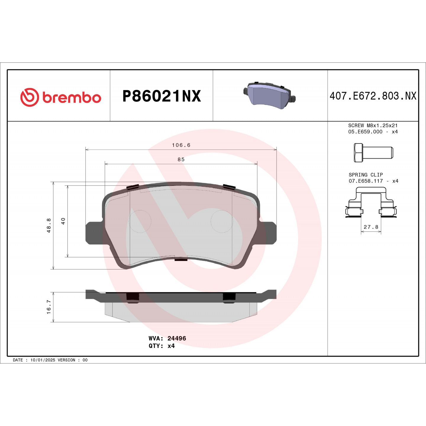 Bremseklodser BREMBO P86021NX