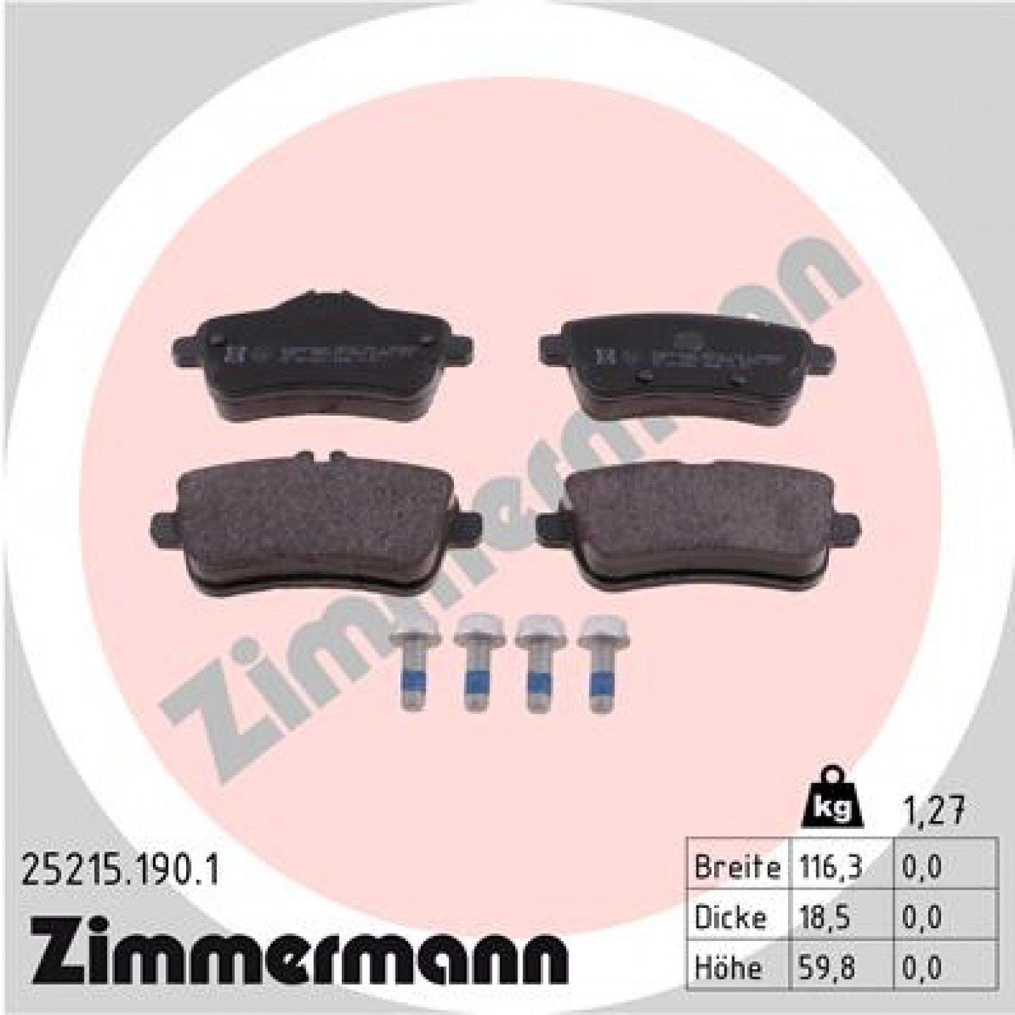 Sada brzdových destiček, kotoučová brzda ZIMMERMANN 25215.190.1