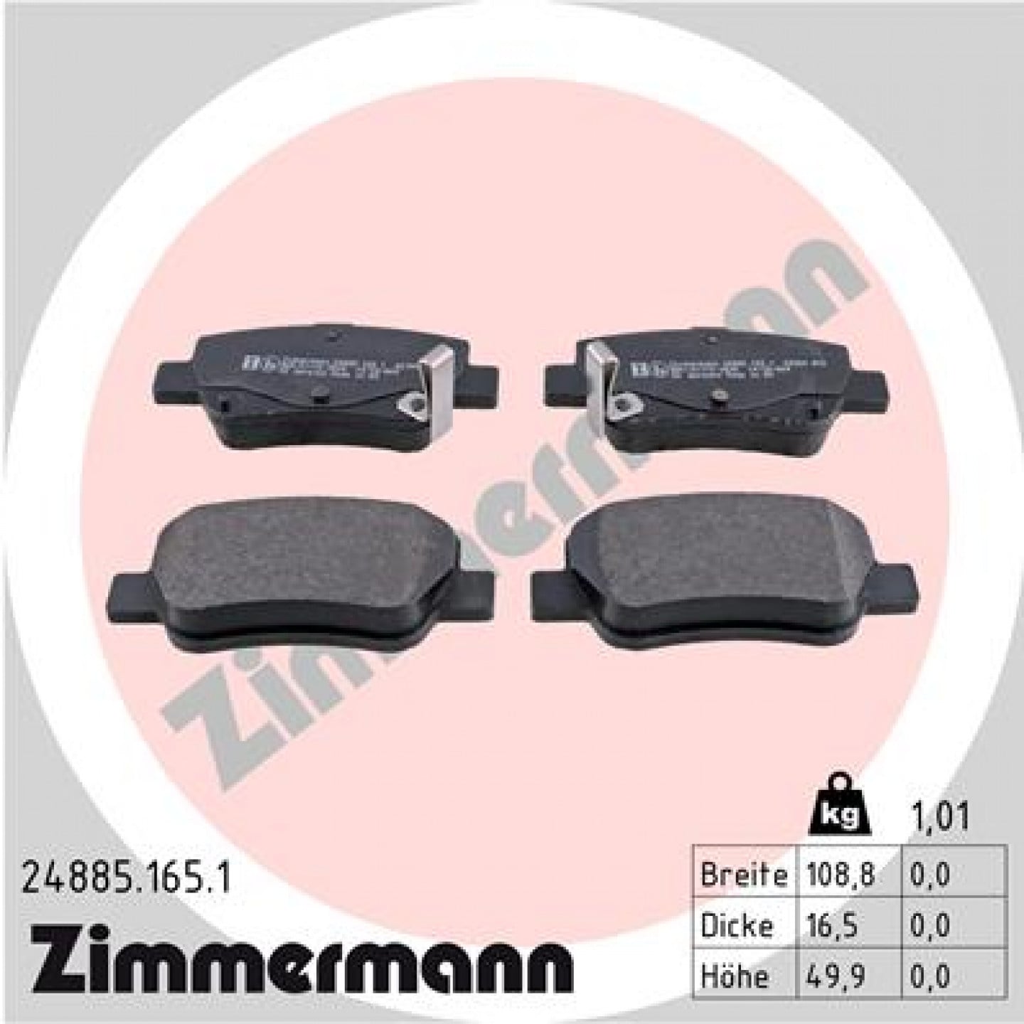 Sada brzdových destiček, kotoučová brzda ZIMMERMANN 24885.165.1