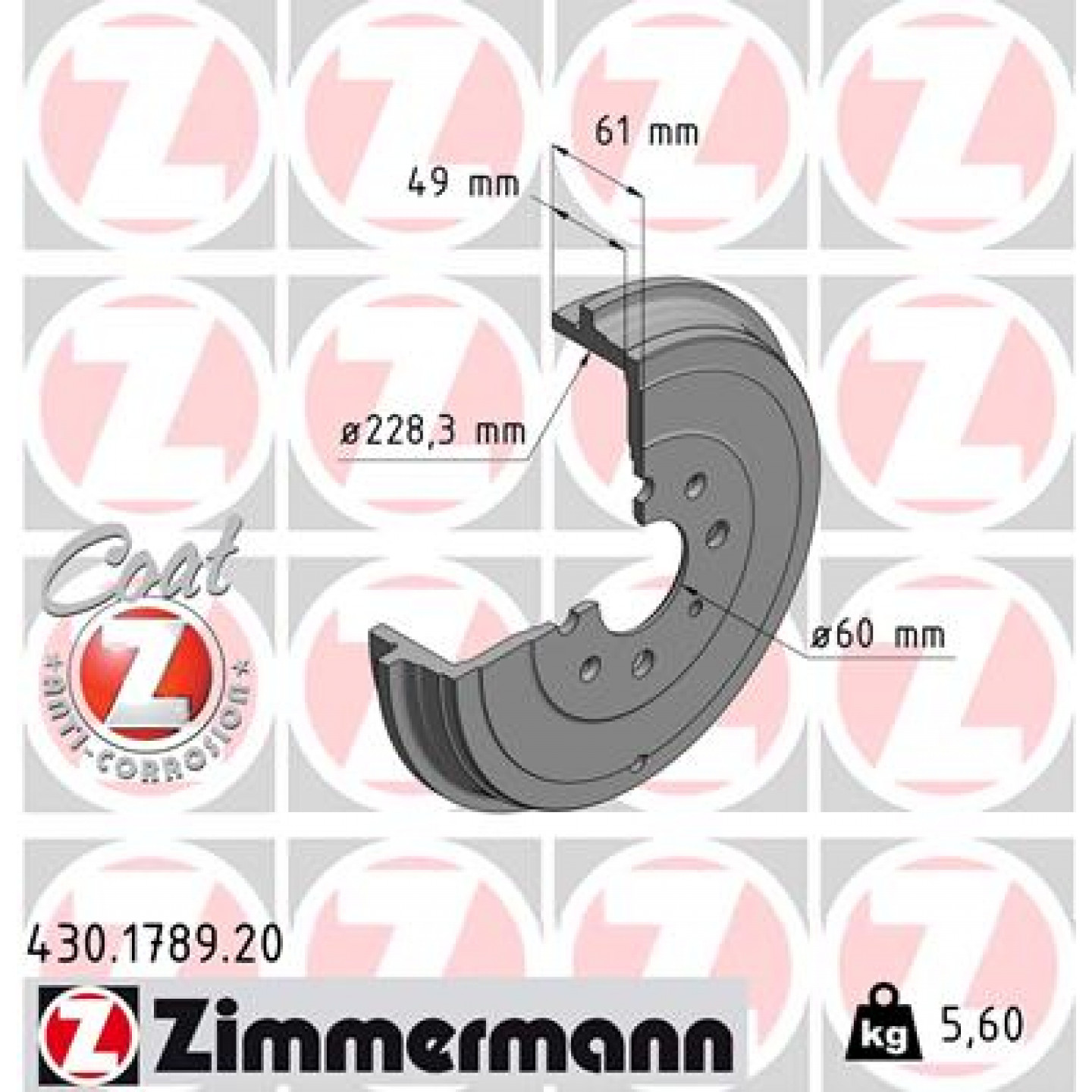 Bremstrommel ZIMMERMANN 430.1789.20
