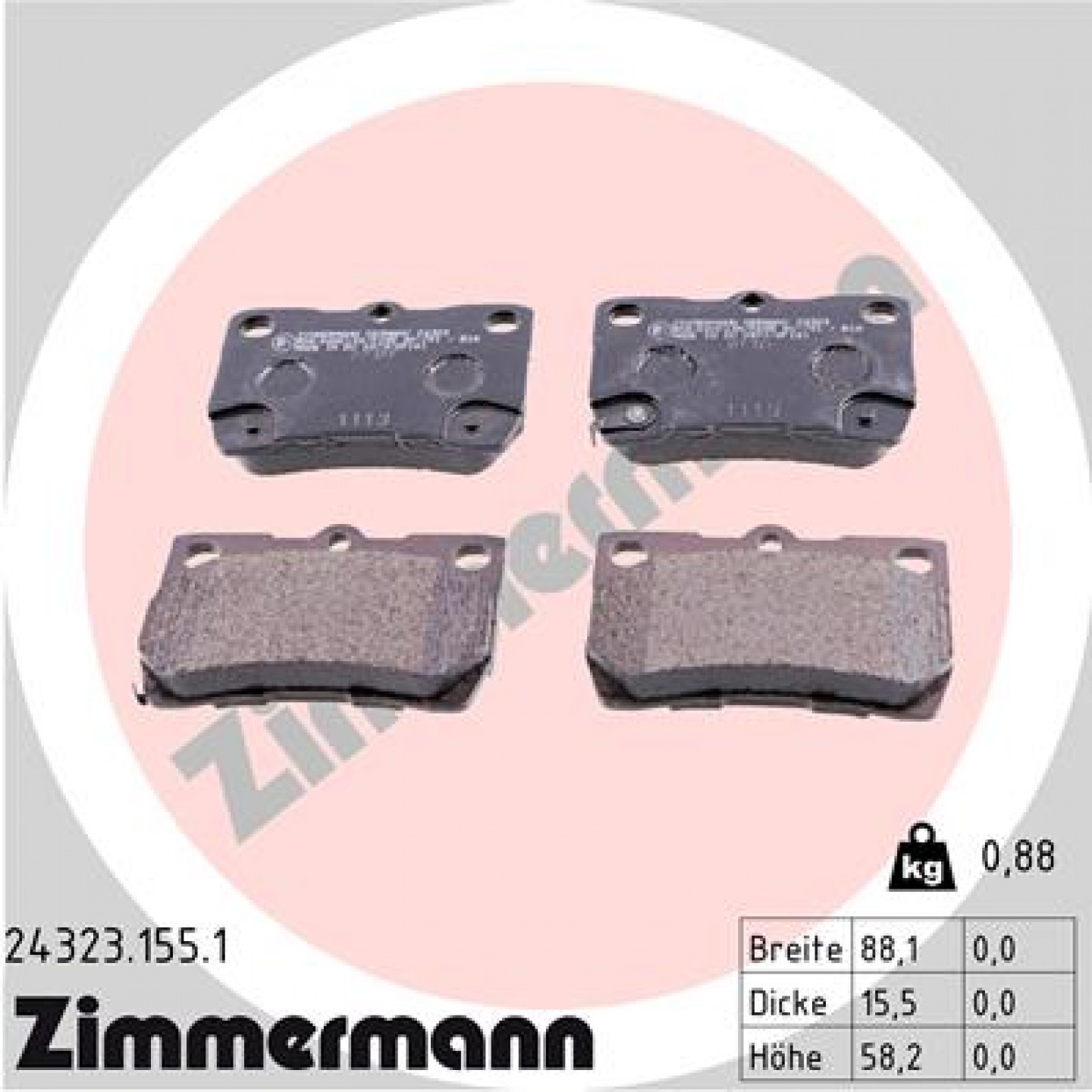 Kit de plaquettes de frein, frein à disque ZIMMERMANN 24323.155.1