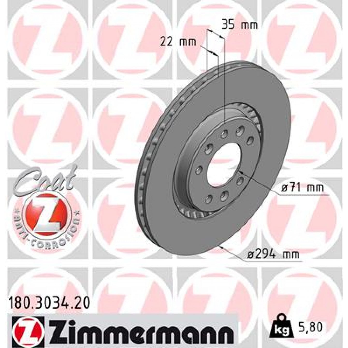 Bremseskive ZIMMERMANN 180.3034.20