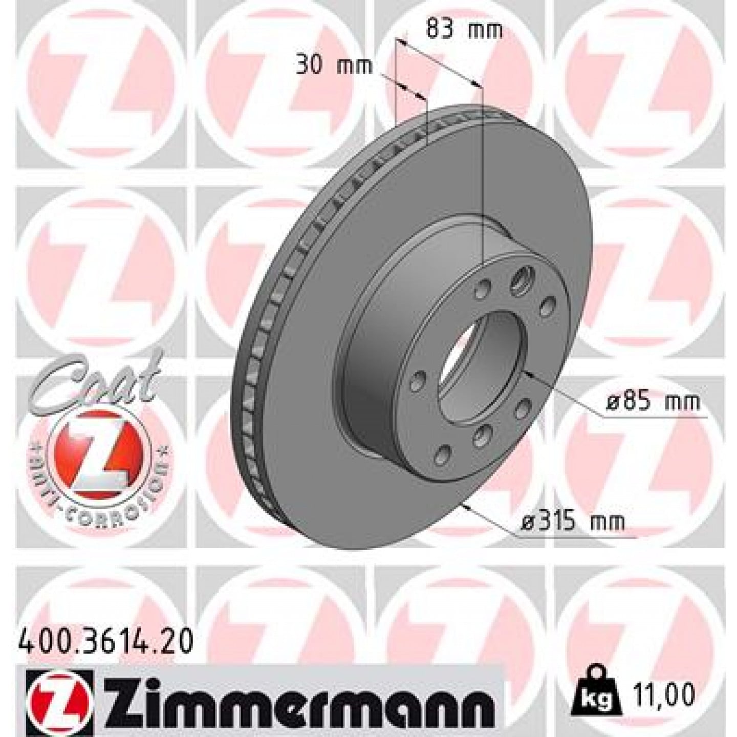 Remschijf ZIMMERMANN 400.3614.20
