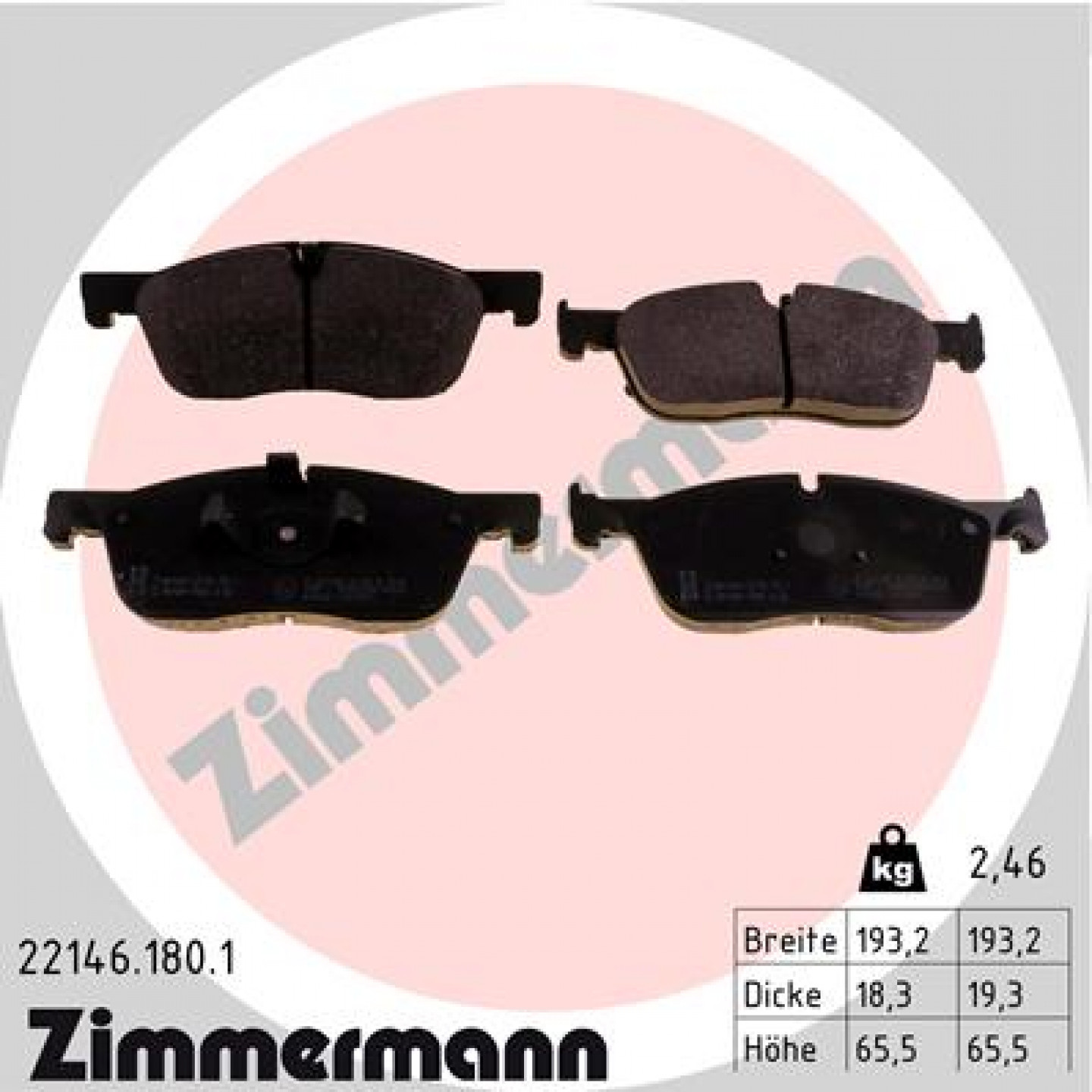 Kit de plaquettes de frein, frein à disque ZIMMERMANN 22146.180.1