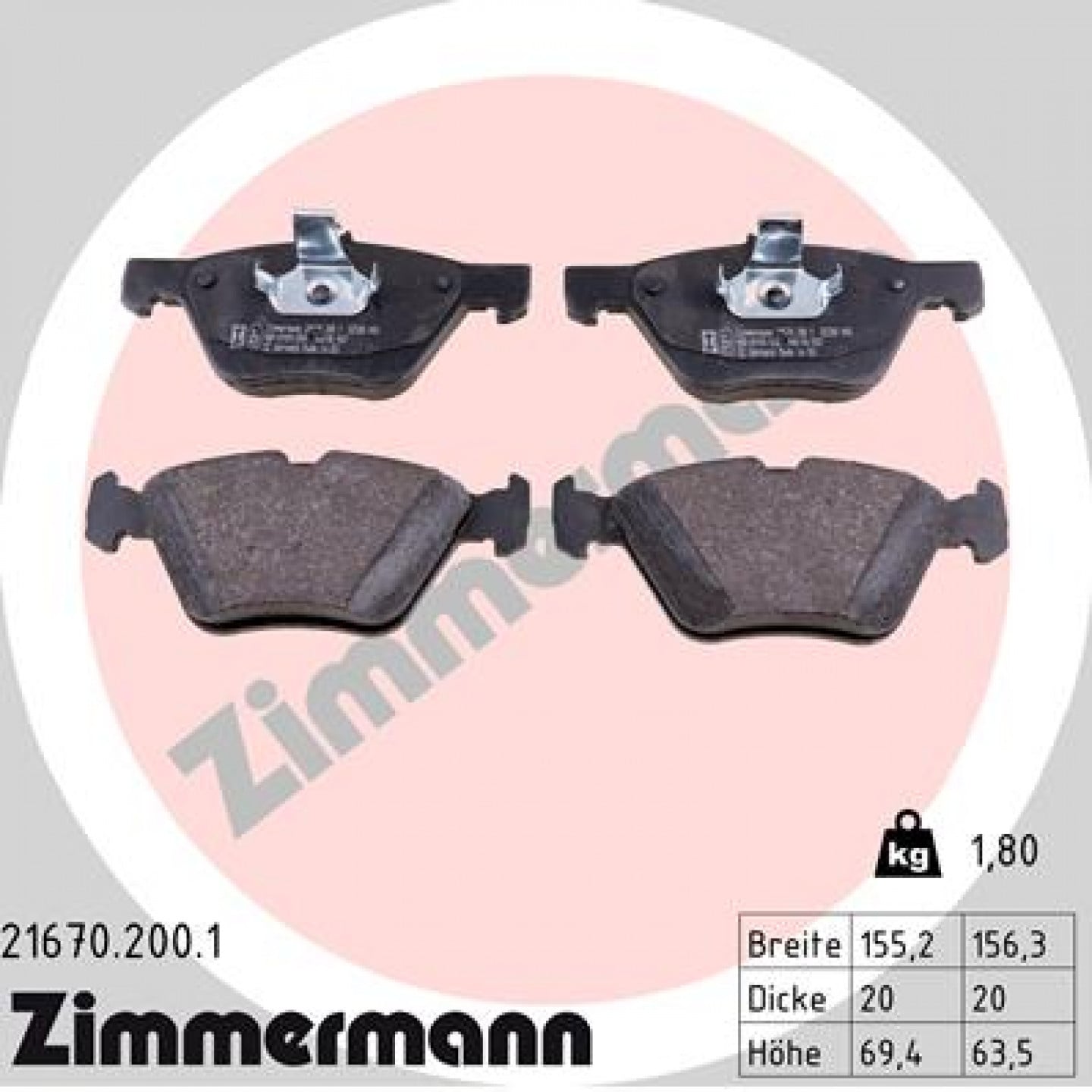 Kit de plaquettes de frein, frein à disque ZIMMERMANN 21670.200.1