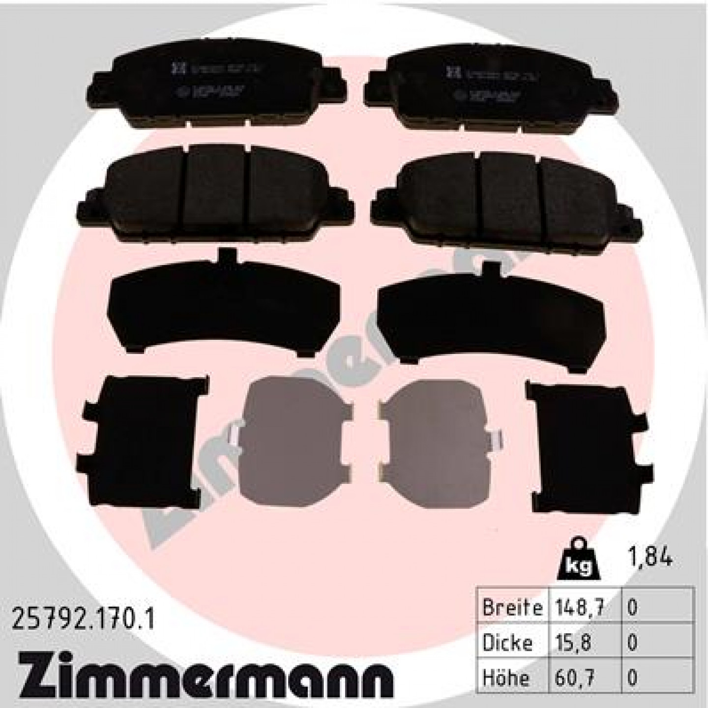 Kit de plaquettes de frein, frein à disque ZIMMERMANN 25792.170.1