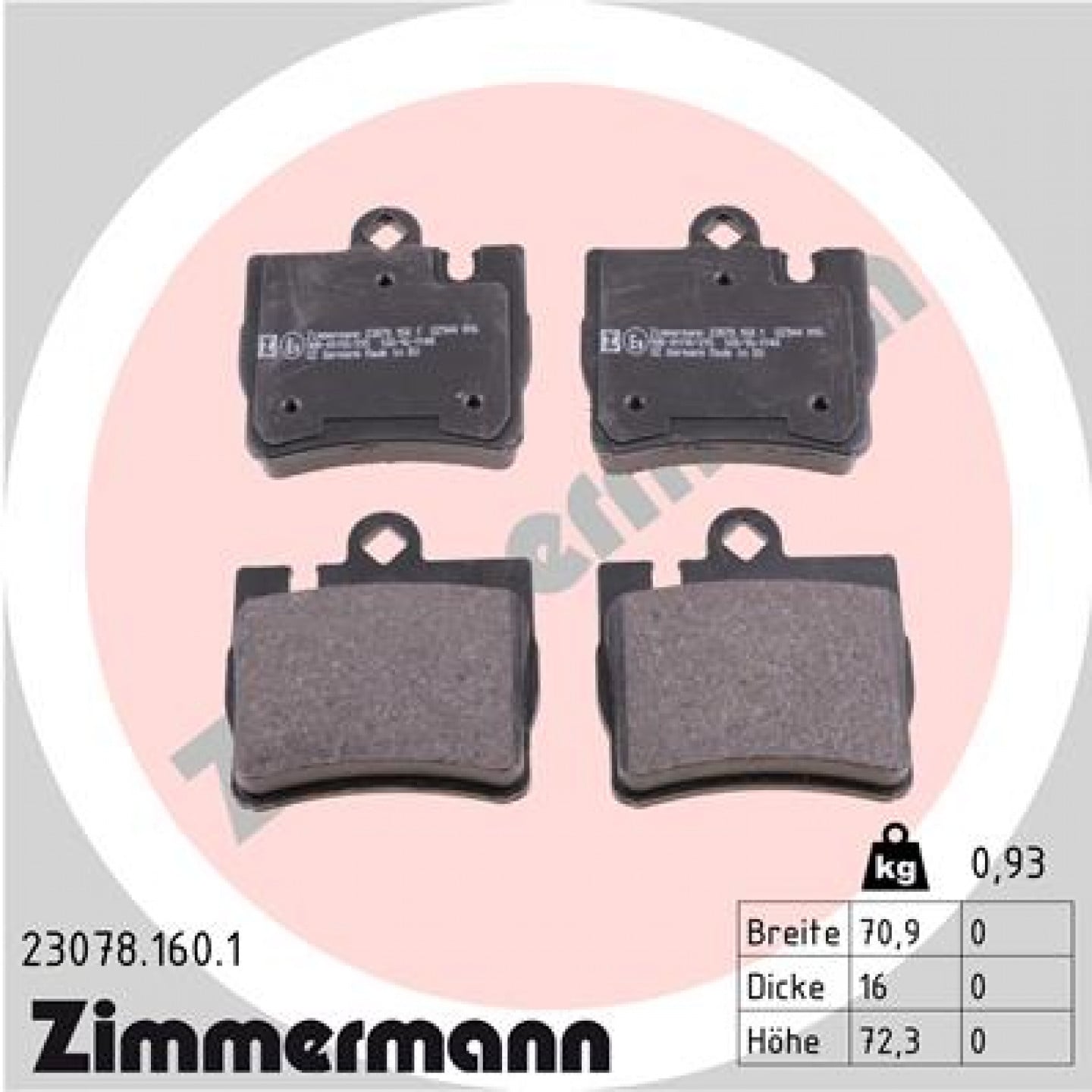 Kit de plaquettes de frein, frein à disque ZIMMERMANN 23078.160.1