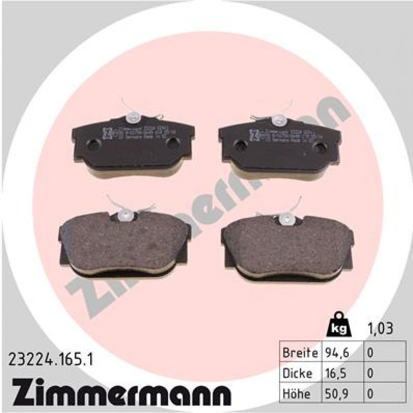 Sada brzdových destiček, kotoučová brzda ZIMMERMANN 23224.165.1