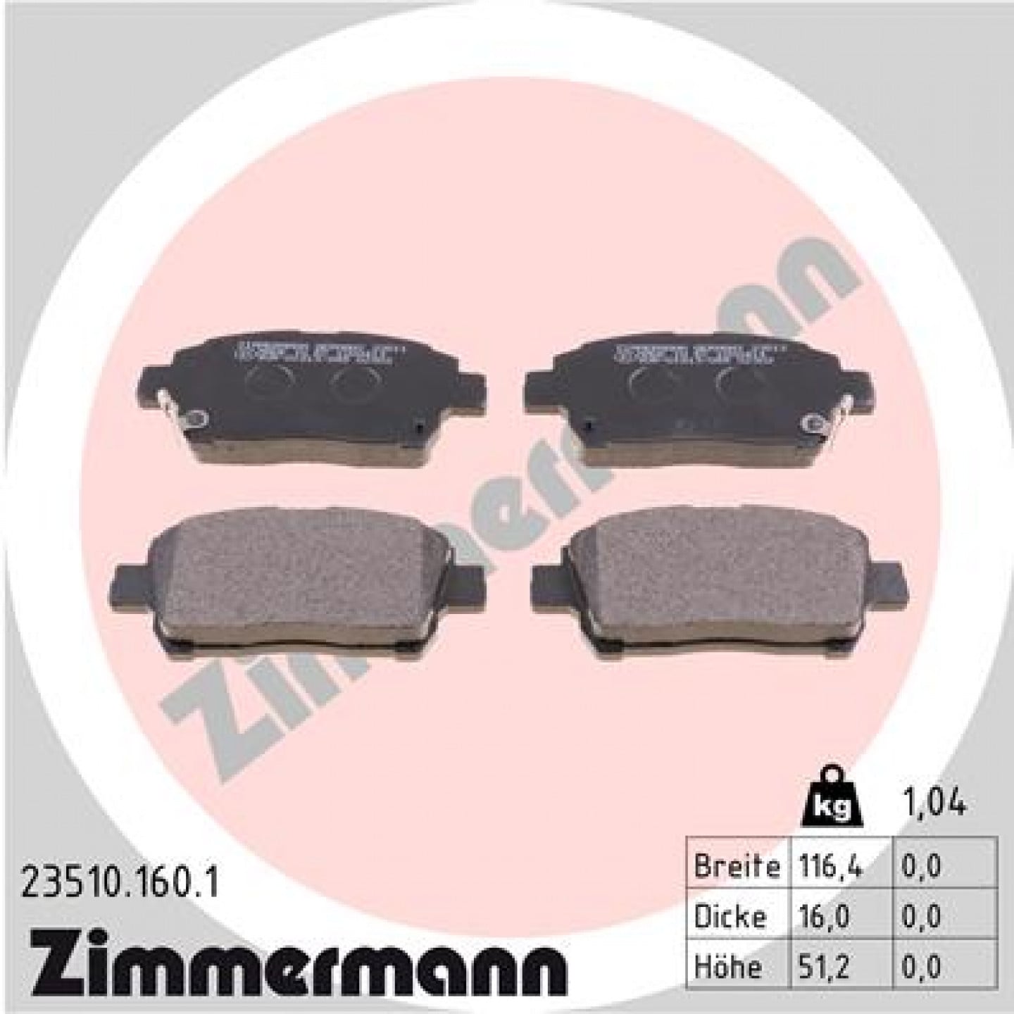 Sada brzdových destiček, kotoučová brzda ZIMMERMANN 23510.160.1