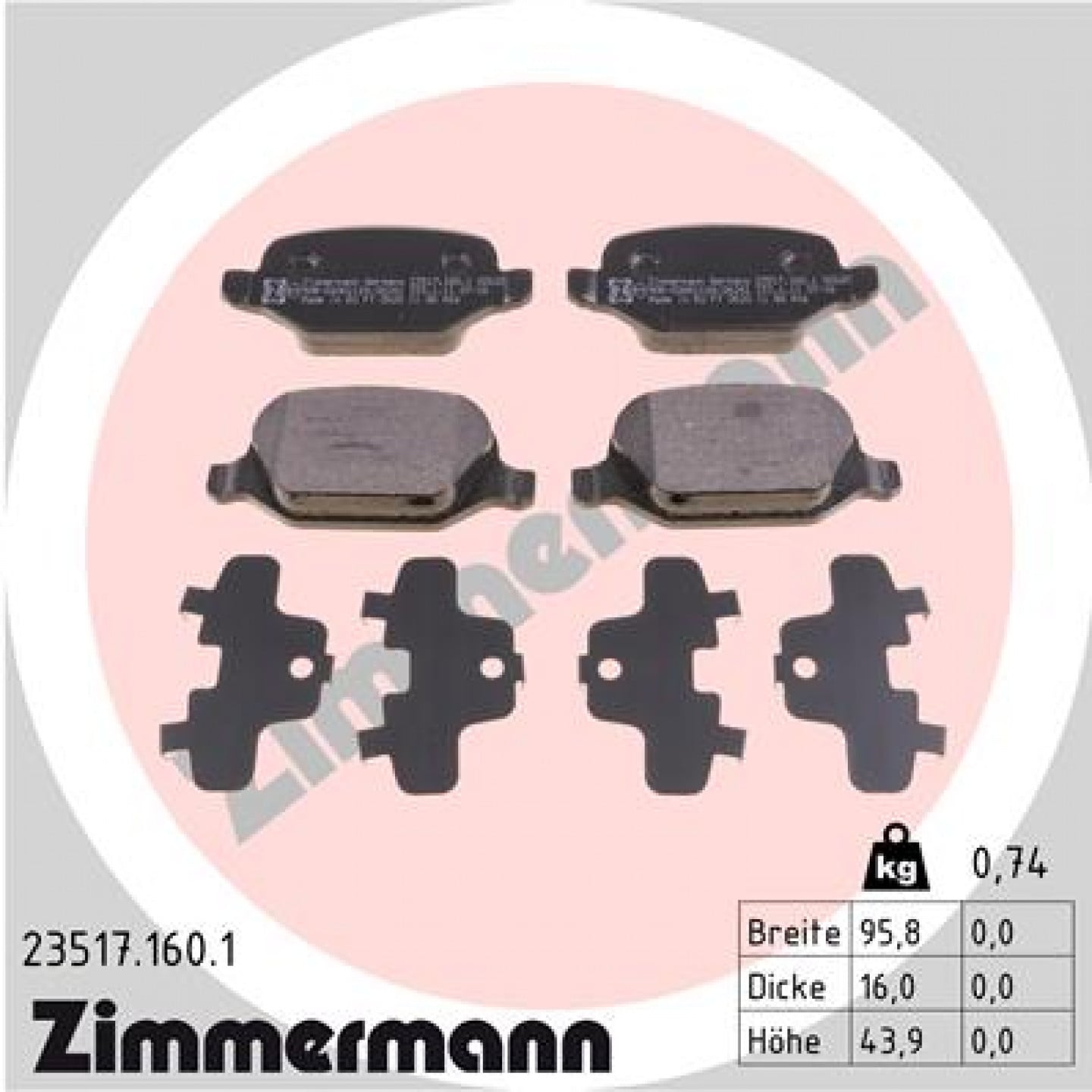 Sada brzdových destiček, kotoučová brzda ZIMMERMANN 23517.160.1