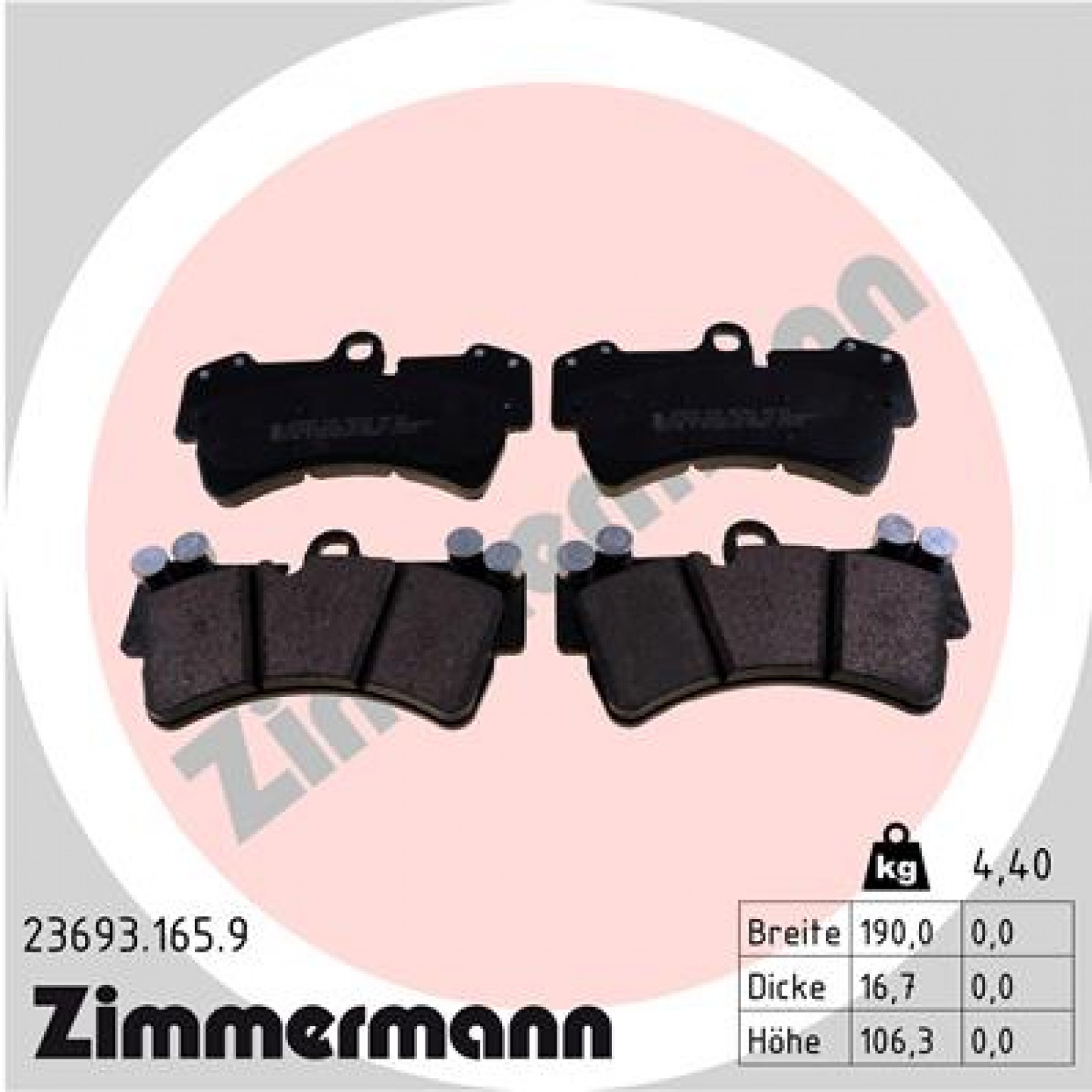Kit de plaquettes de frein, frein à disque ZIMMERMANN 23693.165.9
