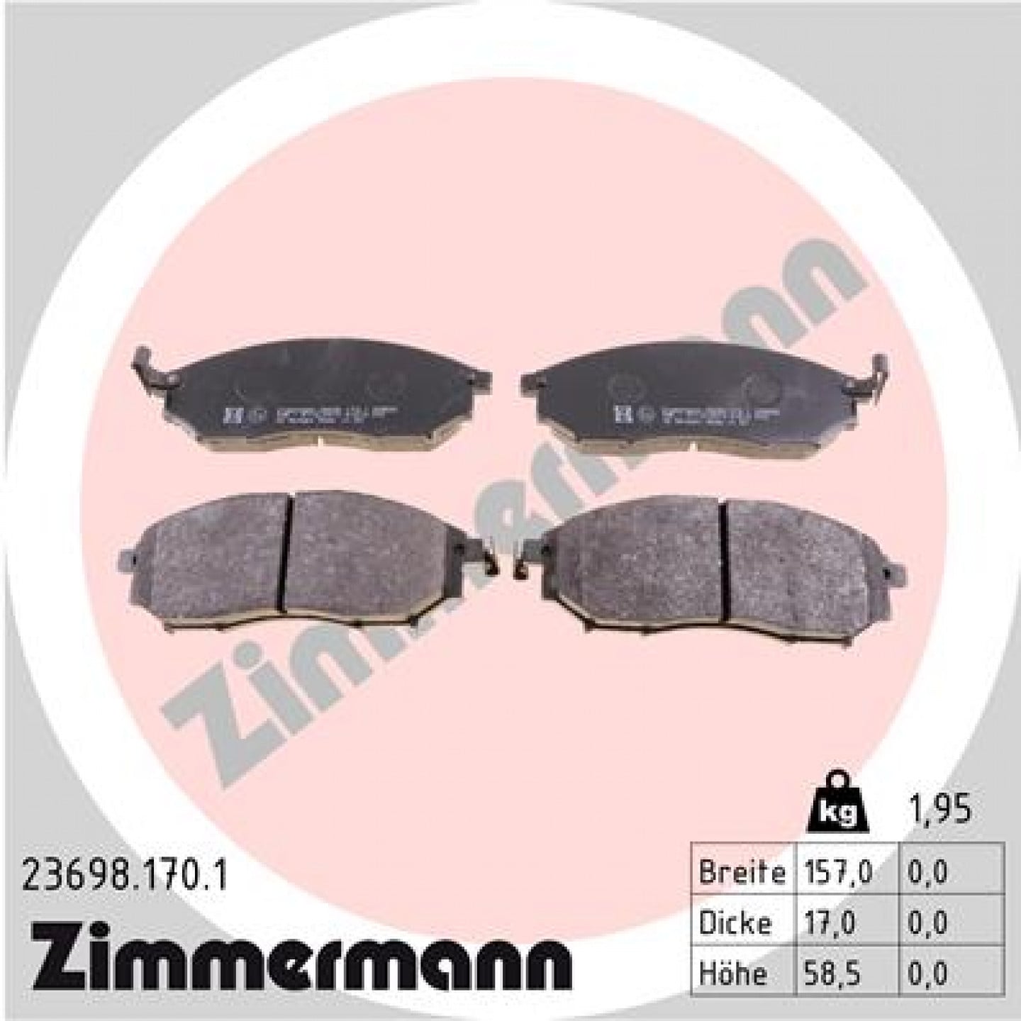 Kit de plaquettes de frein, frein à disque ZIMMERMANN 23698.170.1