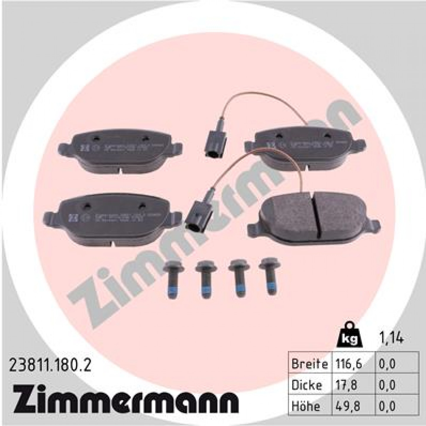 Sada brzdových destiček, kotoučová brzda ZIMMERMANN 23811.180.2