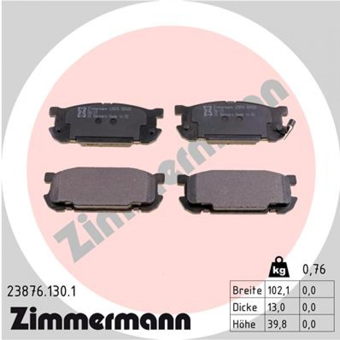 Sada brzdových destiček, kotoučová brzda ZIMMERMANN 23876.130.1