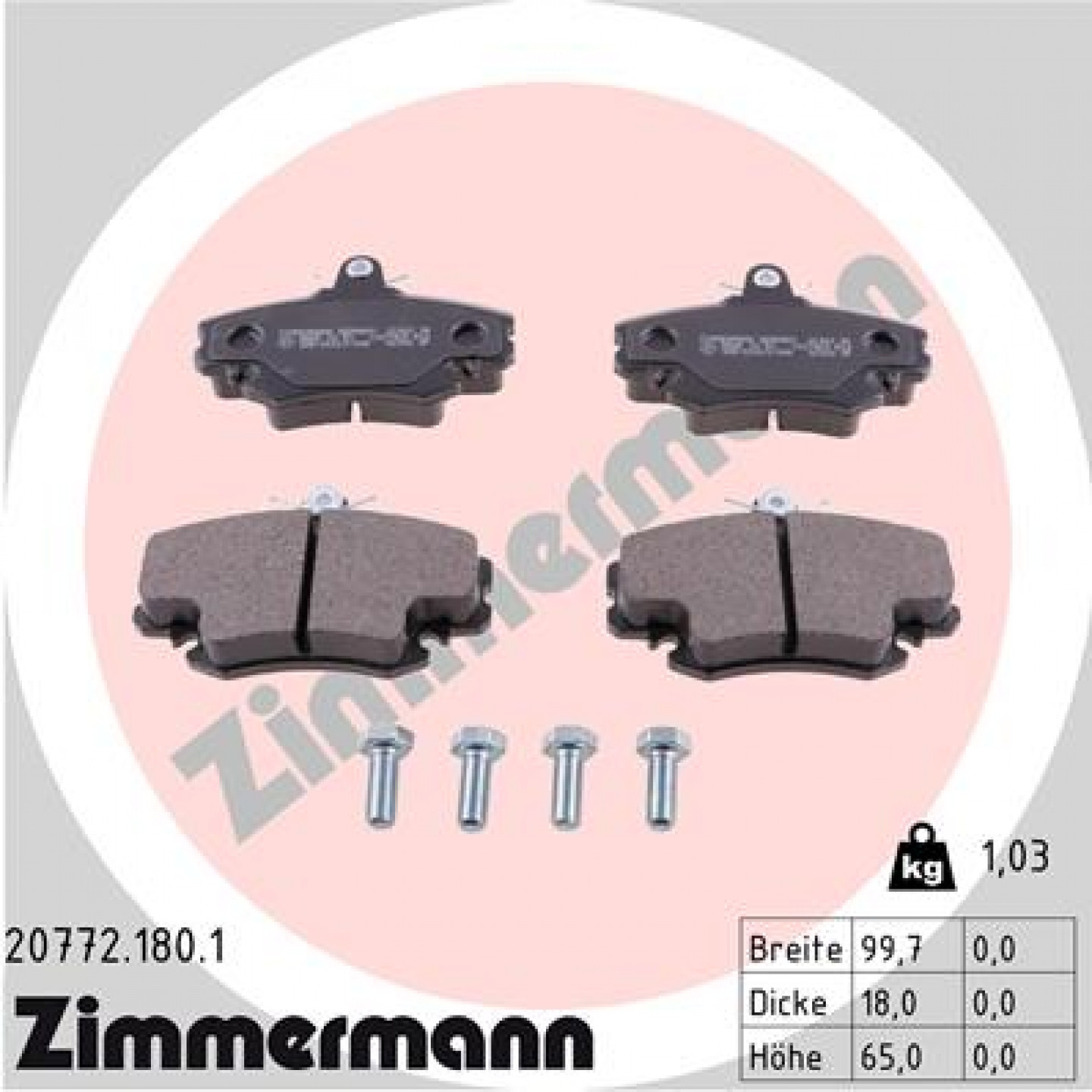 Sada brzdových destiček, kotoučová brzda ZIMMERMANN 20772.180.1