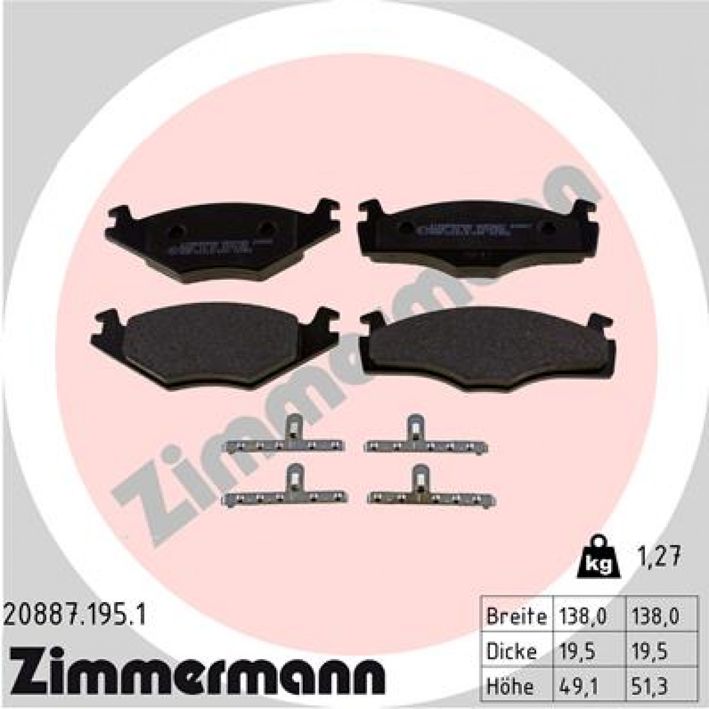 Bremsbelagsatz, Scheibenbremse ZIMMERMANN 20887.195.1