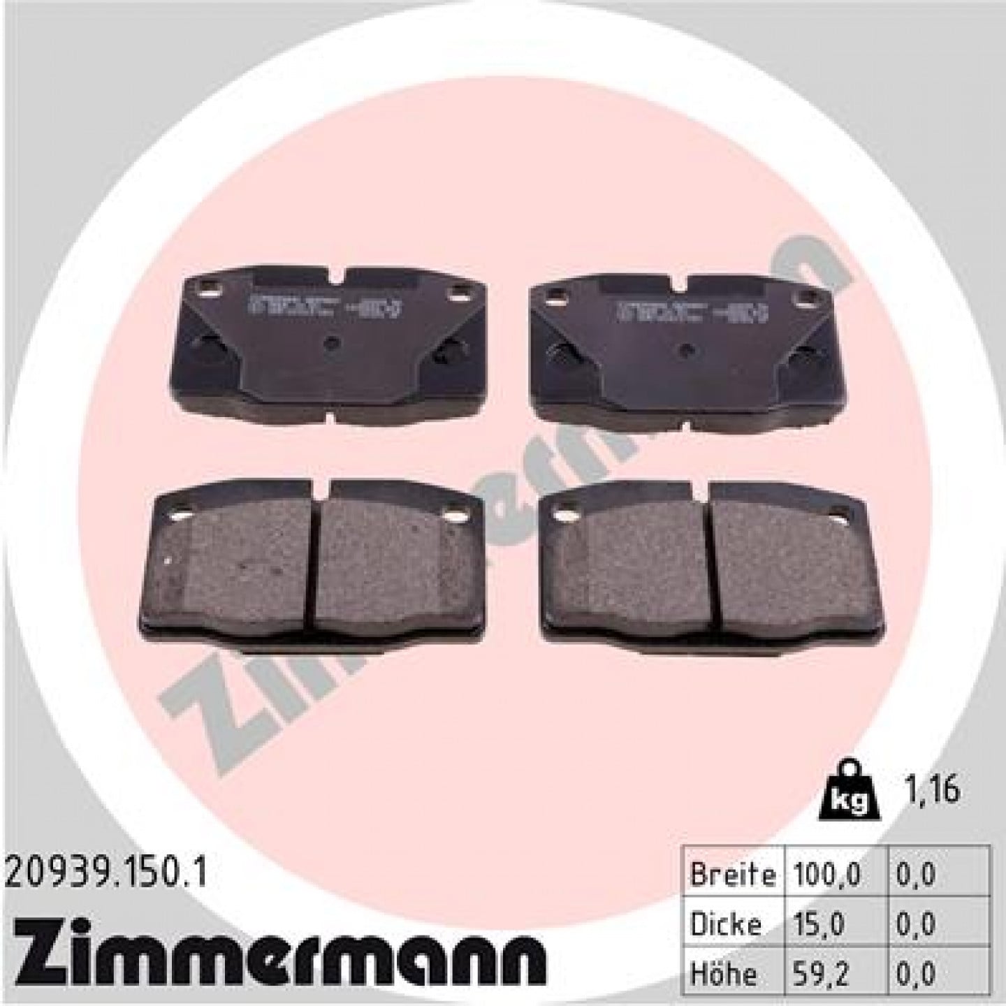 Bremsbelagsatz, Scheibenbremse ZIMMERMANN 20939.150.1