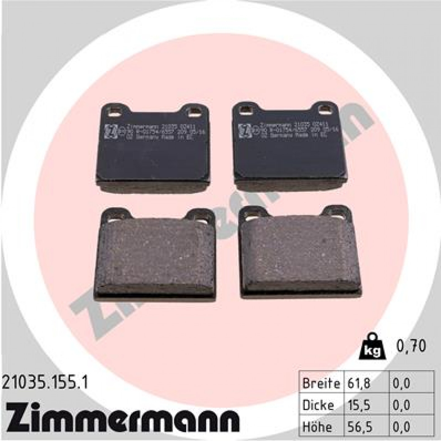 Bremsbelagsatz, Scheibenbremse ZIMMERMANN 21035.155.1
